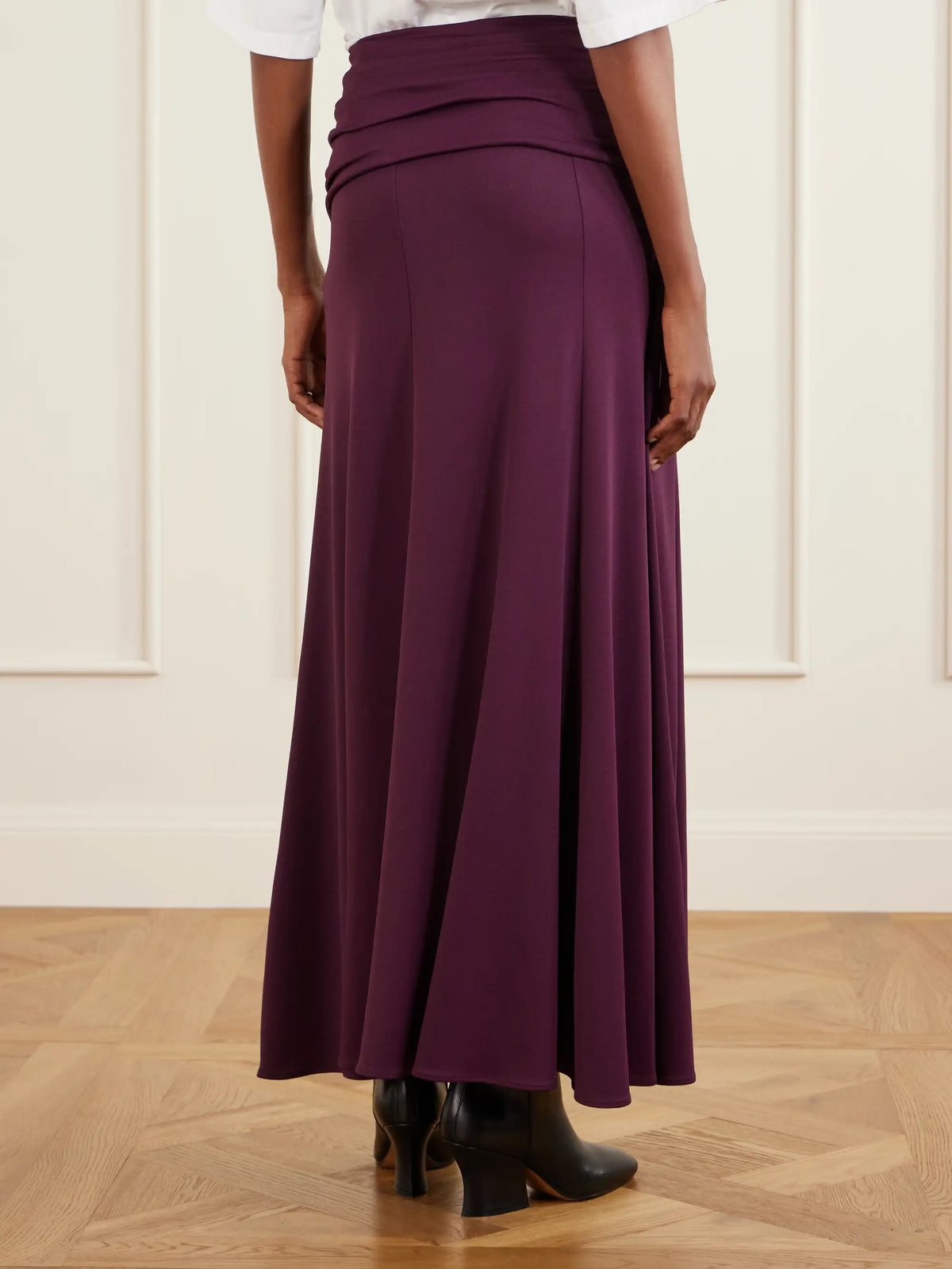 Gathered Stretch-jersey Midi Skirt