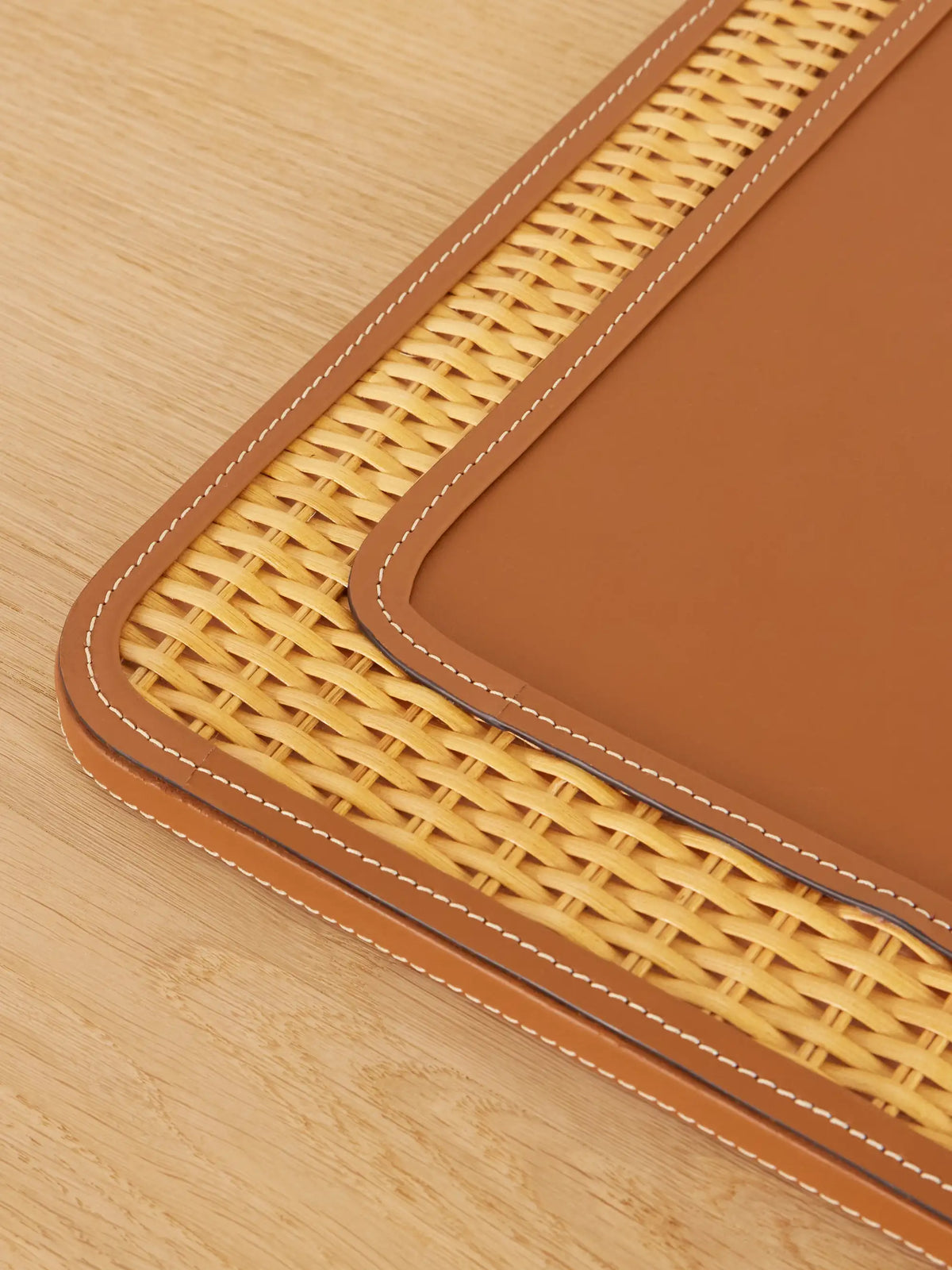 Bailey Rattan-trimmed Leather Desk Blotter
