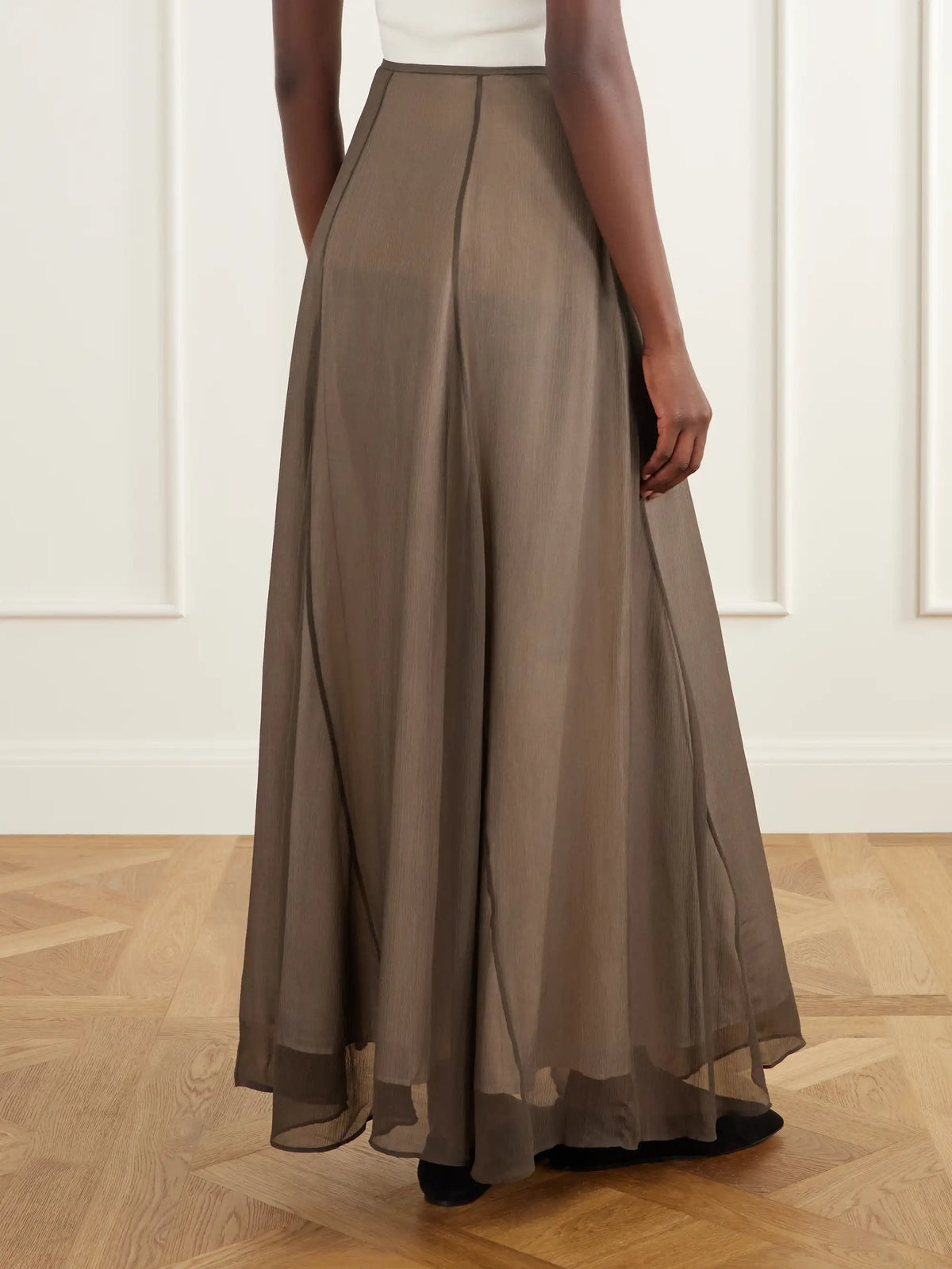 Ruohan Layered Paneled Silk-crepe De Chine Maxi Skirt