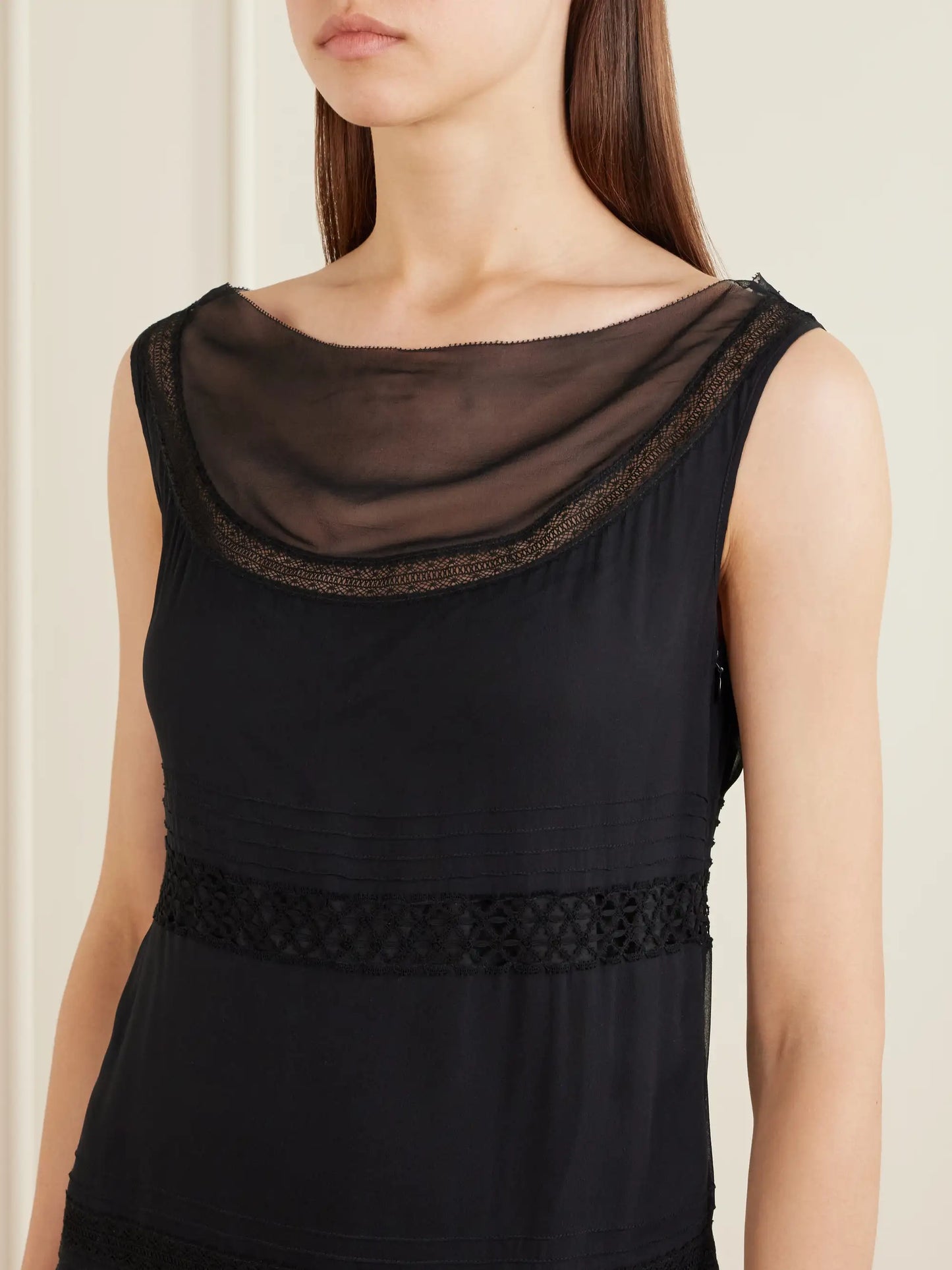 Pleated Lace-trimmed Silk-georgette Midi Dress