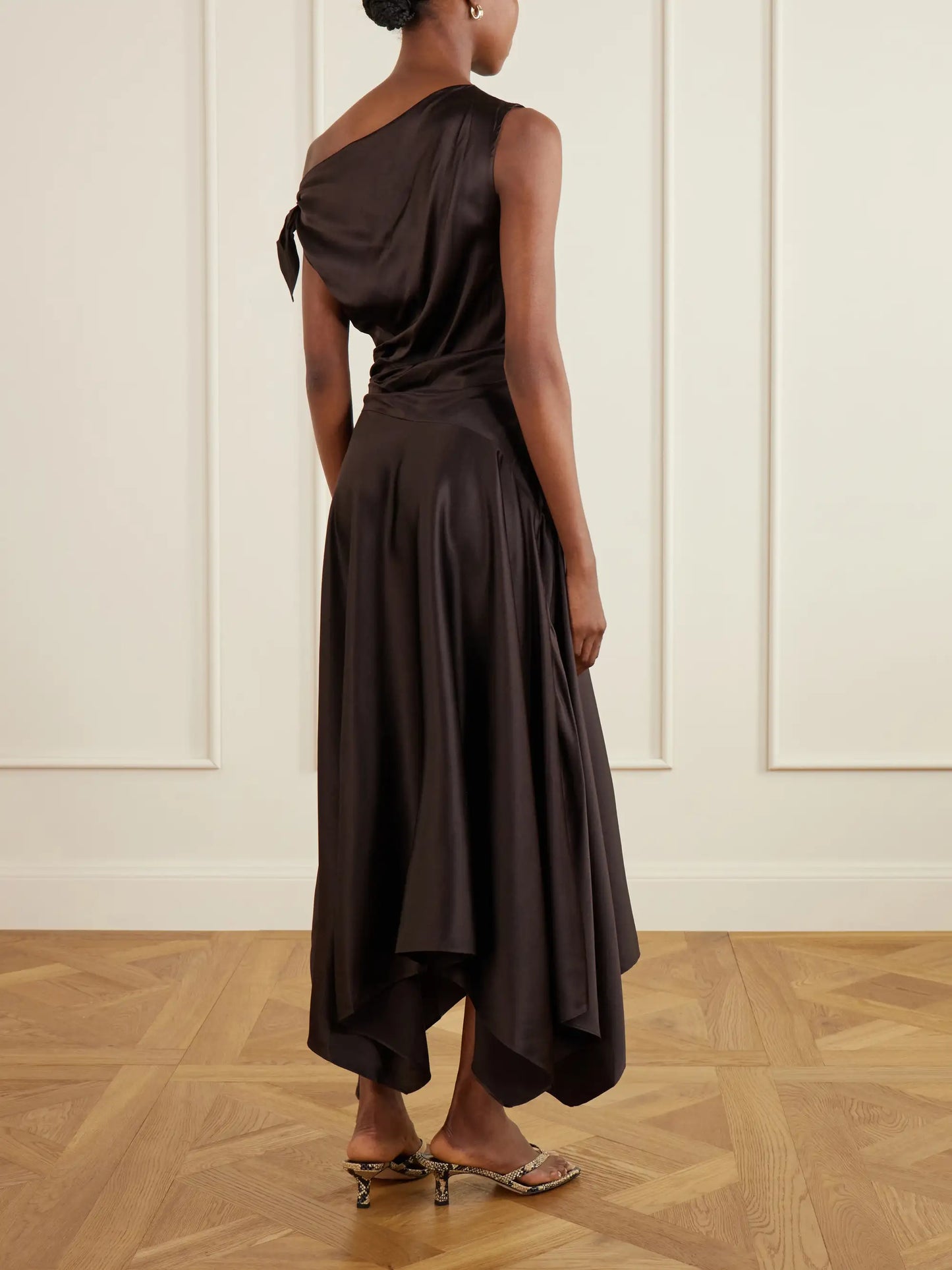 Portia Off-the-shoulder Asymmetric Stretch-silk Gown