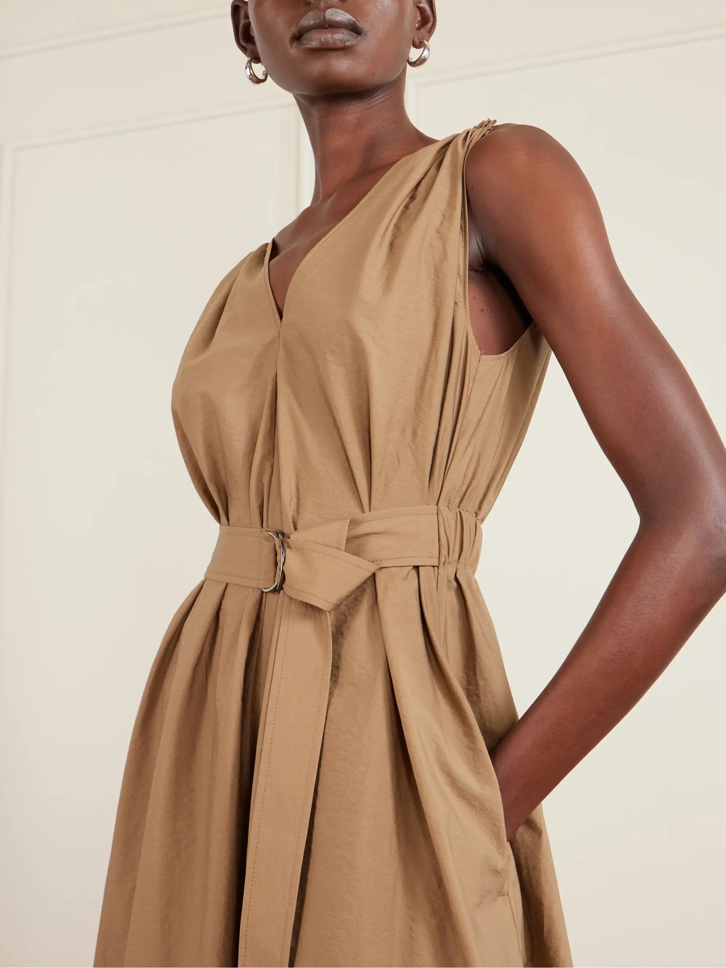 Belted Cotton-blend Poplin Midi Dress