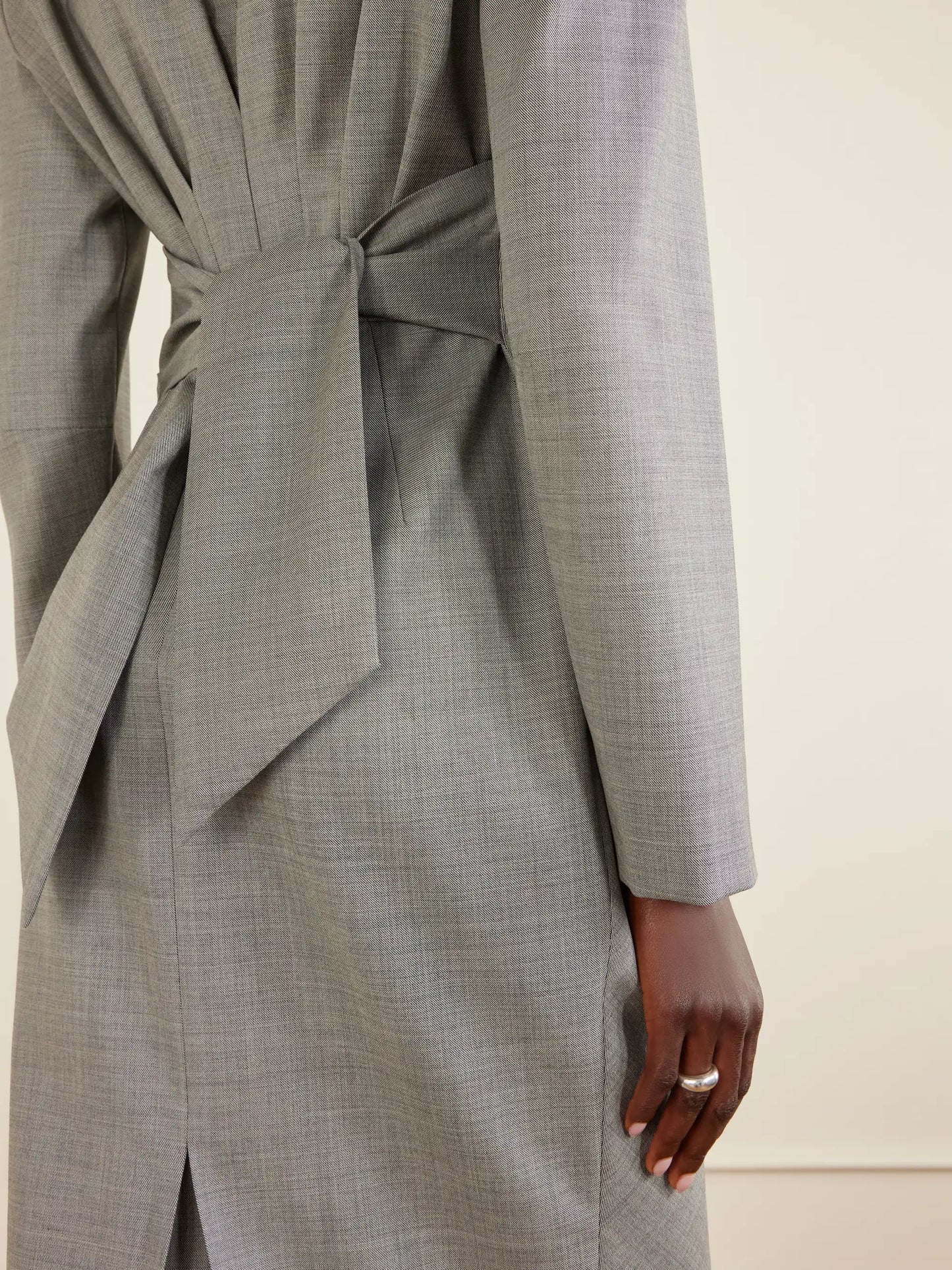 Tie-detailed Gathered Padded Wool-blend Midi Dress