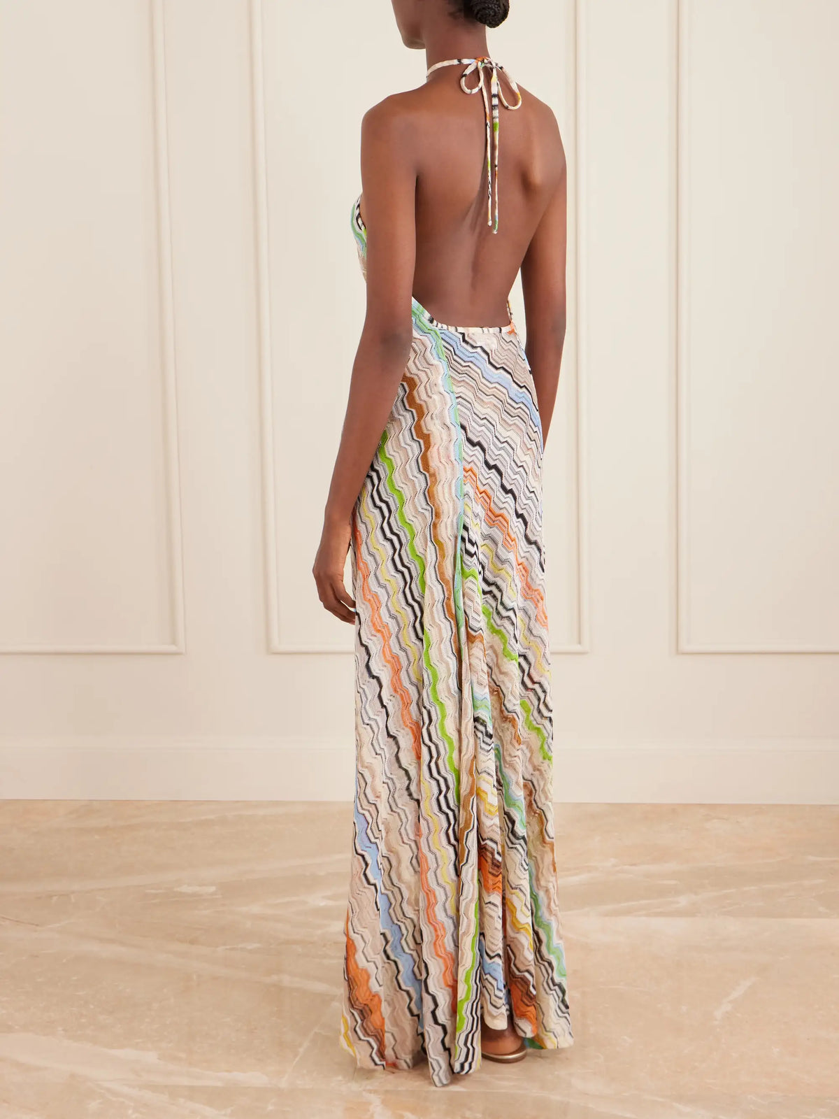 Striped Crochet-knit Halterneck Maxi Dress