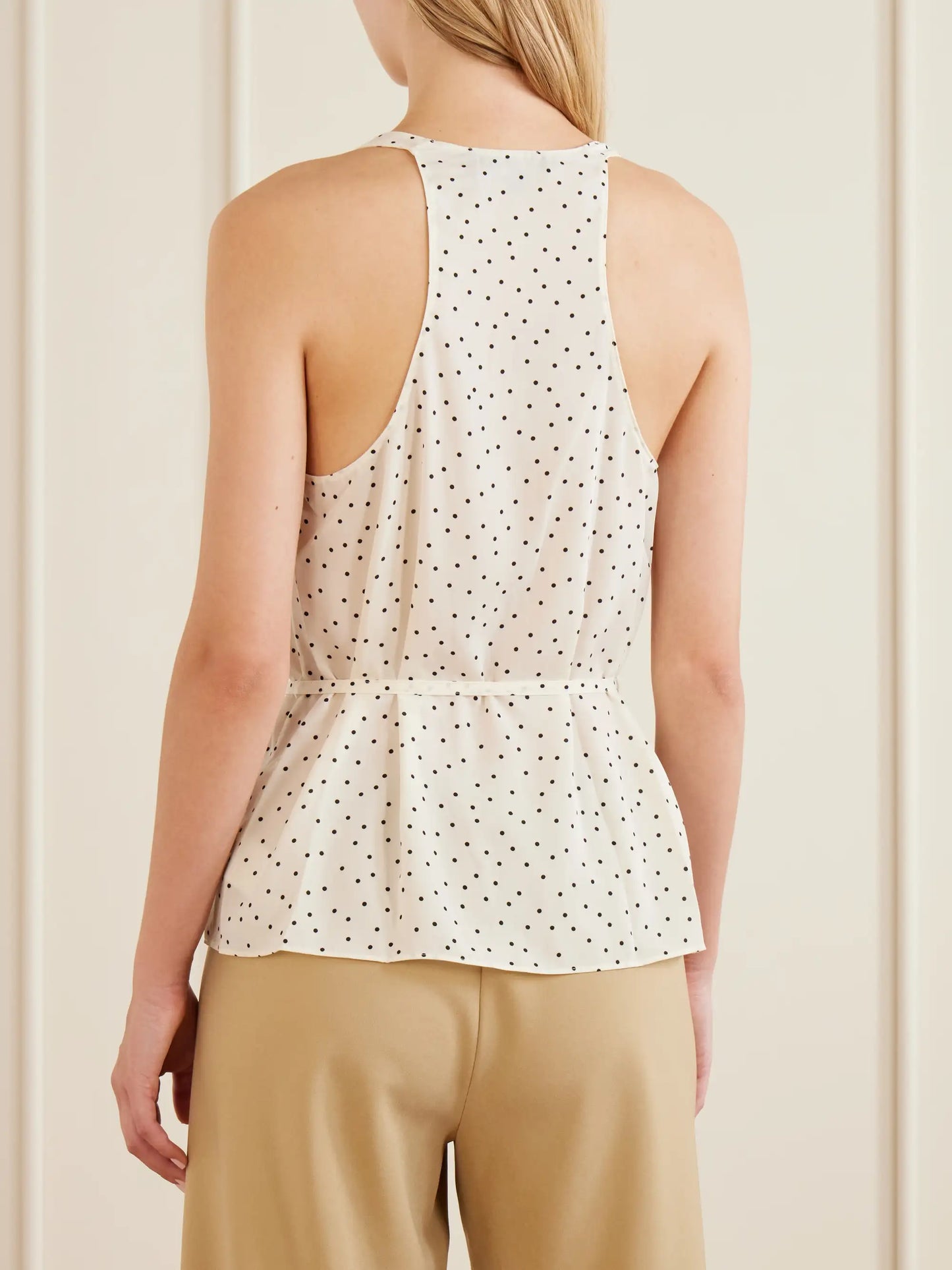 Belted Halterneck Polka-dot Tank