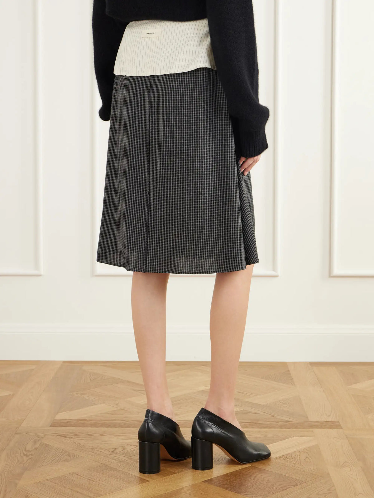 MFPEN Committee Pinstriped Checked Seersucker Midi Skirt