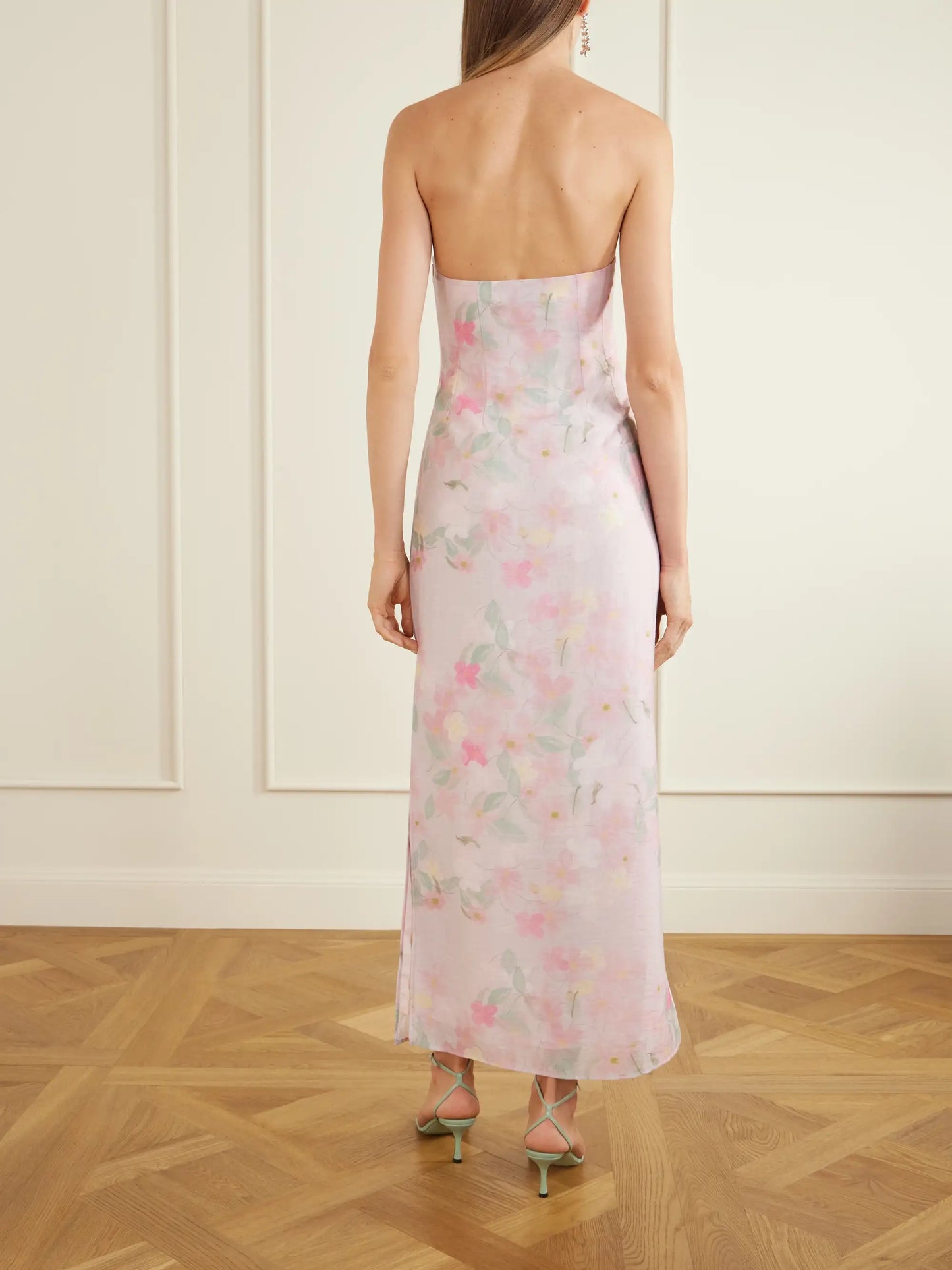 Elora Strapless Floral-print Tencel-blend Organza Maxi Dress