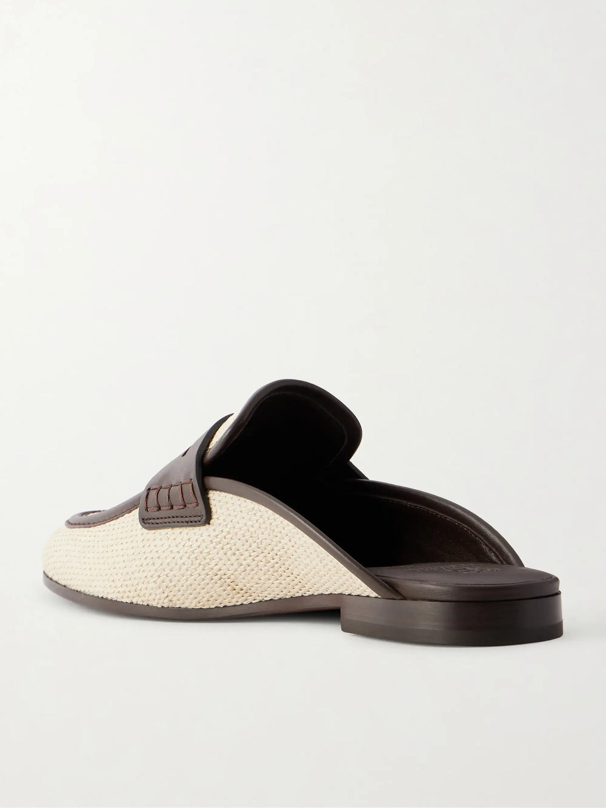 Leather-trimmed Raffia Slip-ons