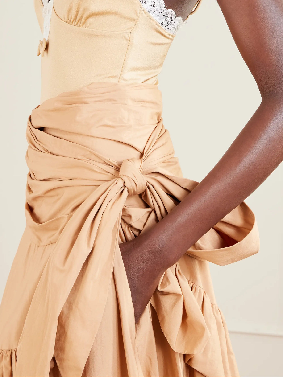 Bow-detailed Ruffled Organic Cotton-poplin Midi Skirt