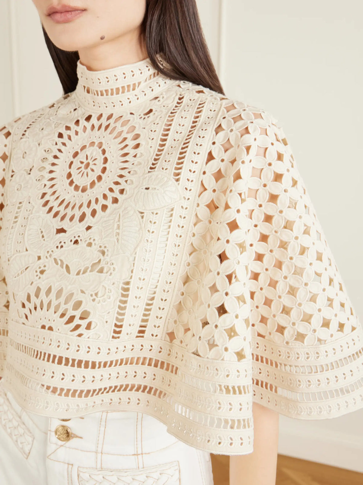Zimmermann Indra Embroidered Cotton Cape