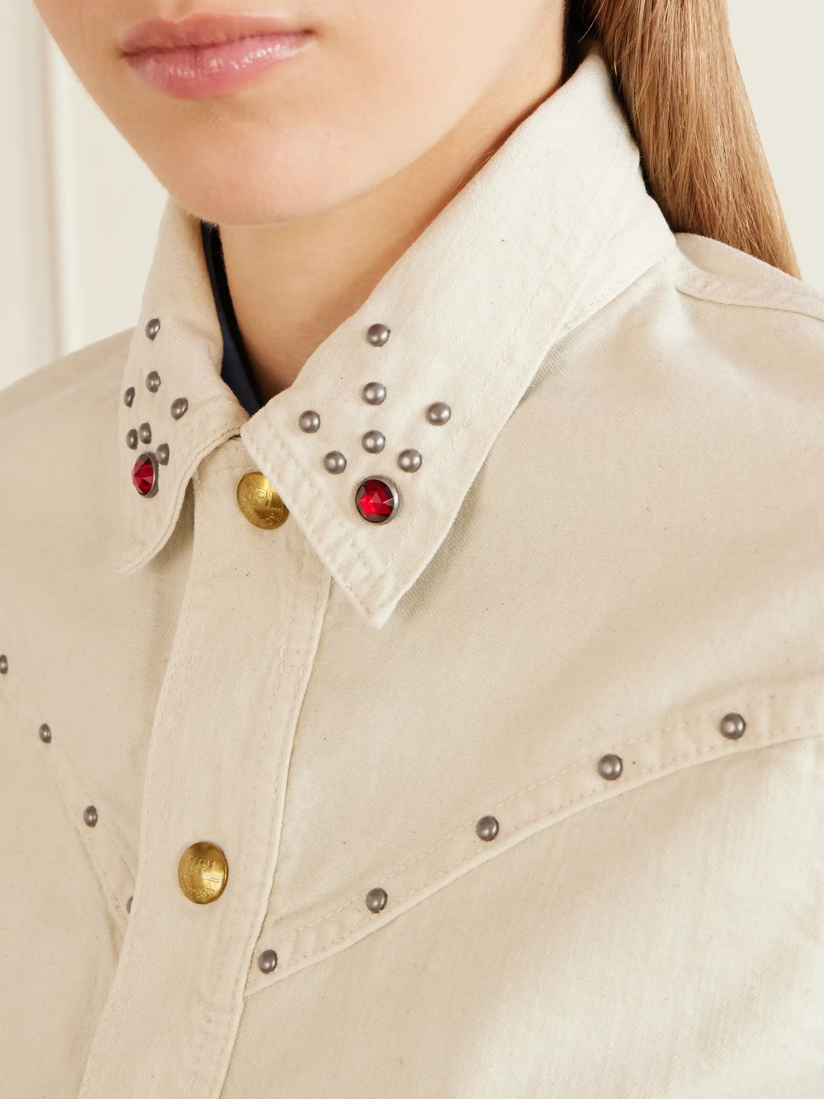 RRL Ida Cropped Embellished Denim Jacket