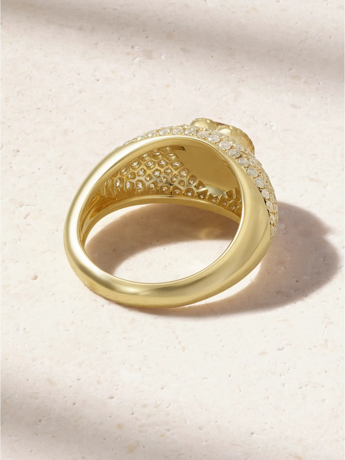 Mini Bague Dôme Coeur 9-karat Gold, Agate And Diamond Ring