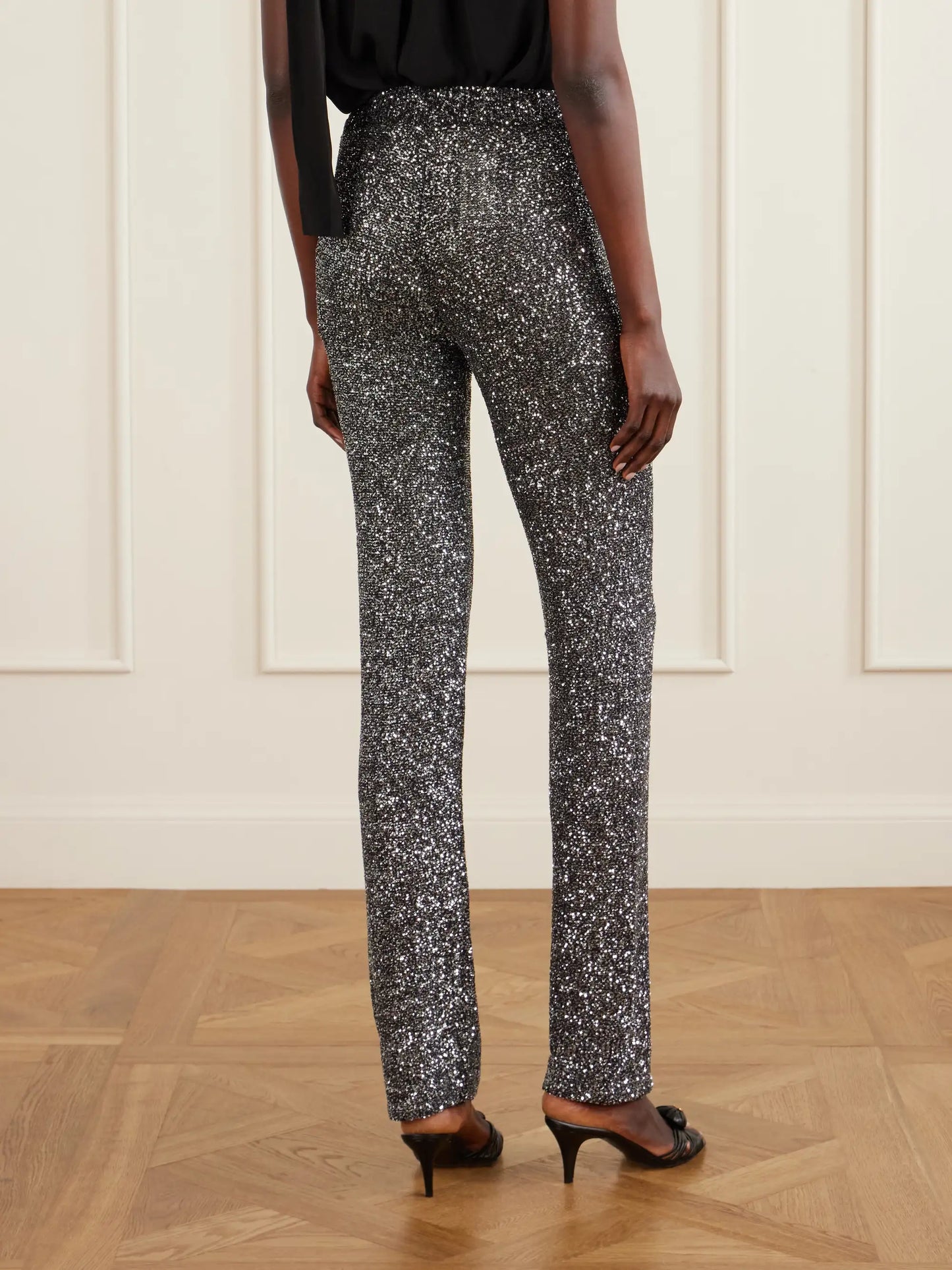 Sequined Knitted Straight-leg Pants