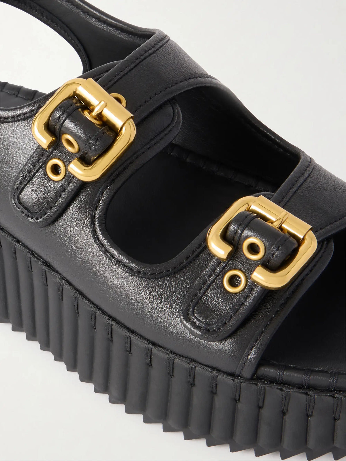 Nama Buckled Leather Wedge Sandals