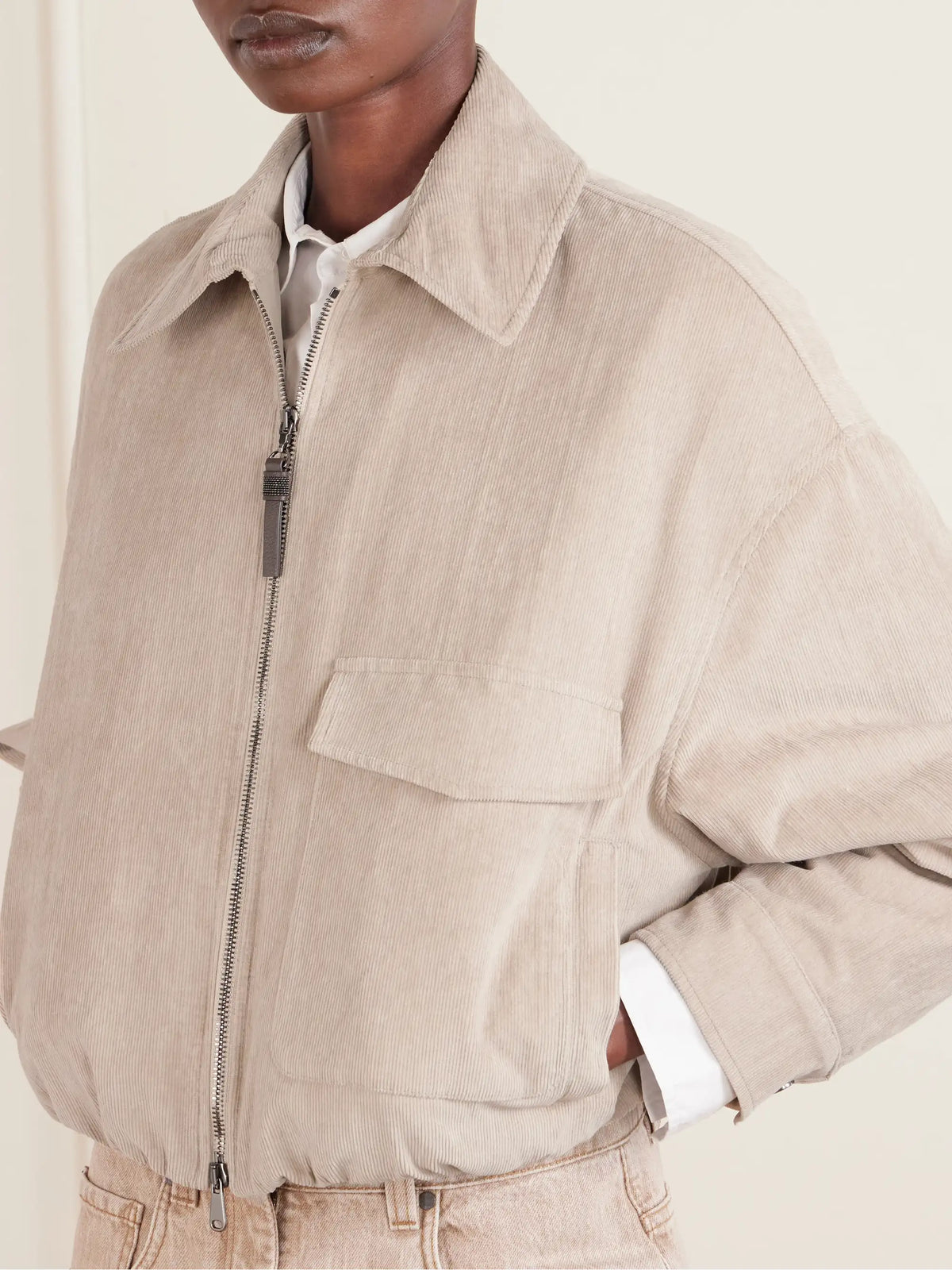 Brunello Cucinelli Embellished Padded Cotton-blend Corduroy Bomber Jacket
