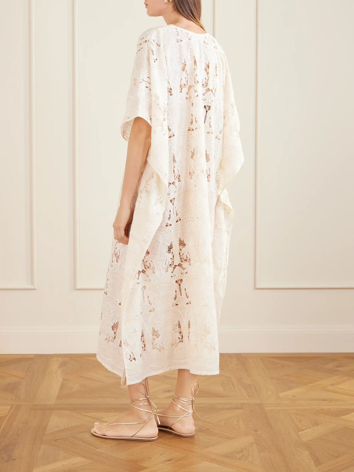 Loretta Caponi Atrani Embroidered Cotton-blend Midi Dress