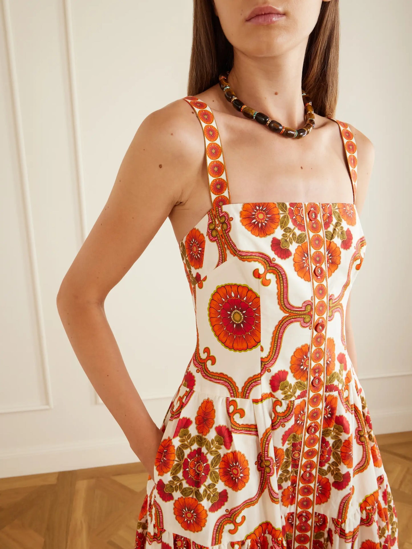 Margarita Tiered Floral-print Cotton-poplin Midi Dress