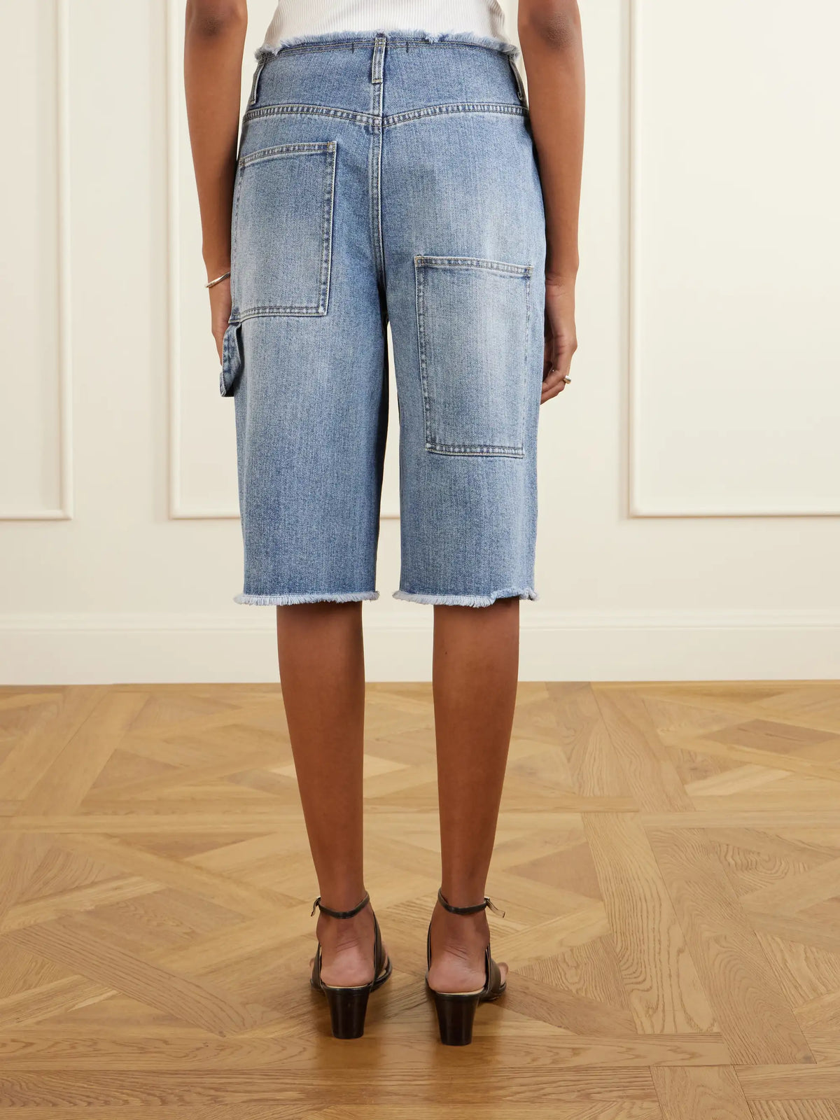 Tibi Mid-rise Denim Straight-leg Shorts