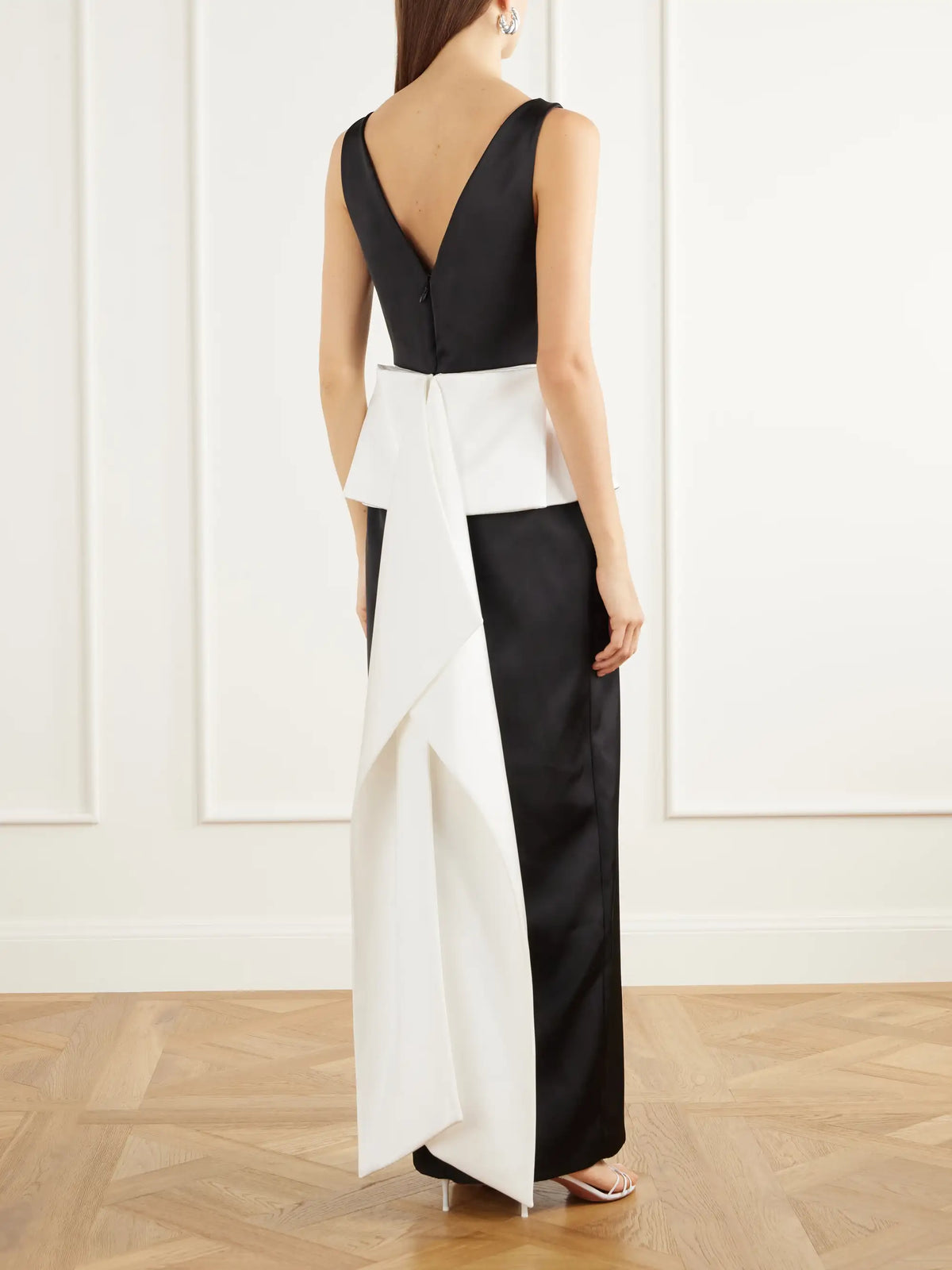 SIMKHAI Sirel Tie-detailed Peplum Duchess-satin Gown