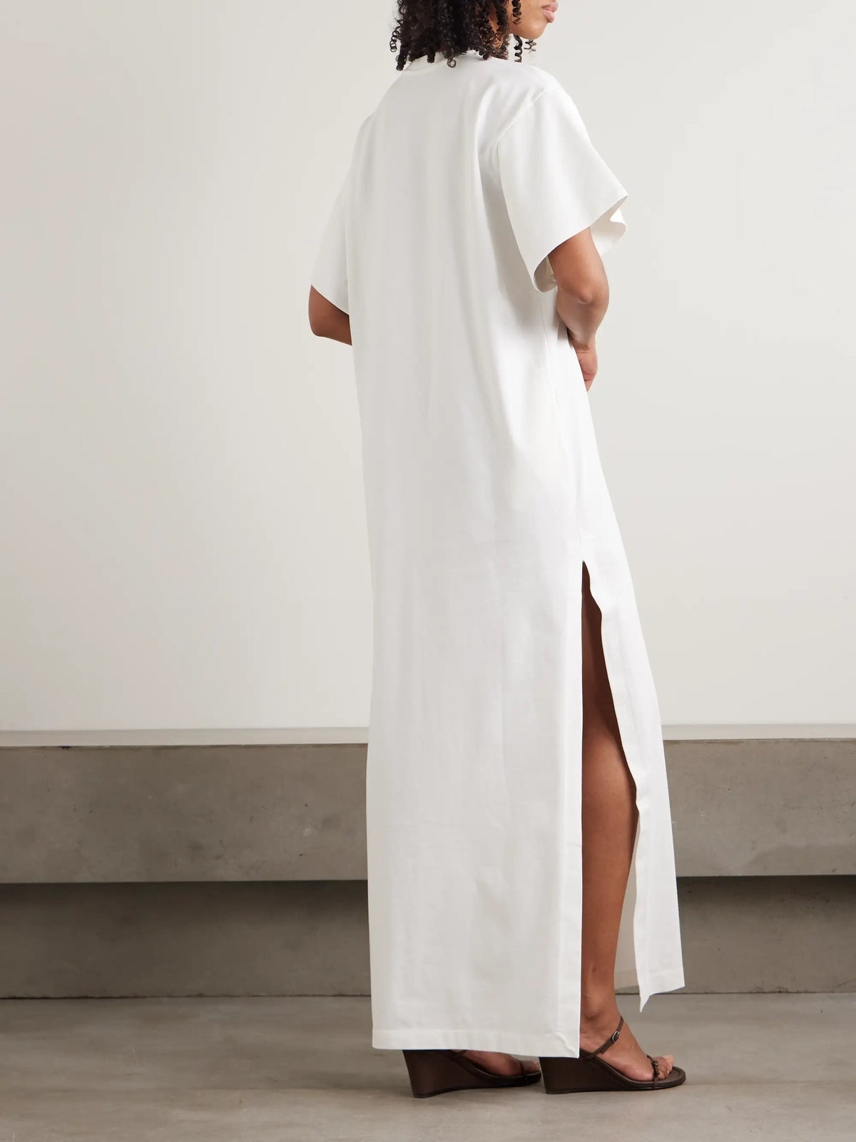 RÙADH Braun Embroidered Organic Cotton-jersey Maxi Dress