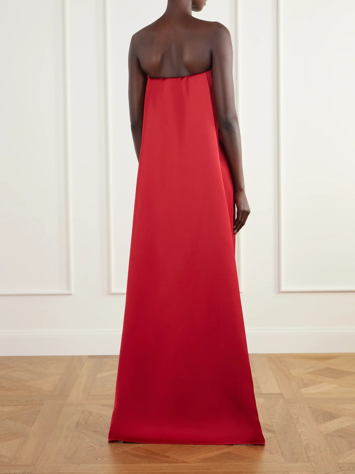 SIMKHAI Dinah Cape-effect Strapless Satin Gown