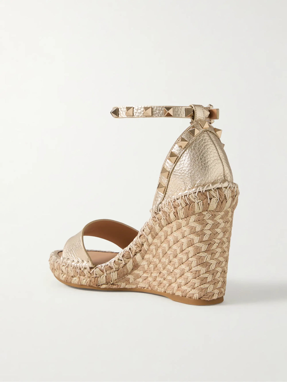 Rockstud 105 Metallic Textured-leather Espadrille Wedge Sandals