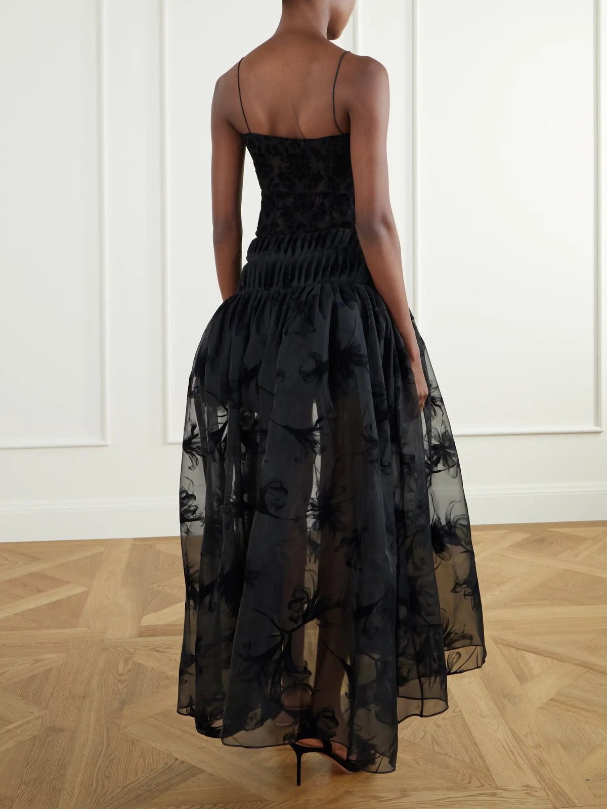 Pauline Dujancourt Rebecca Velvet-trimmed Organza Midi Skirt