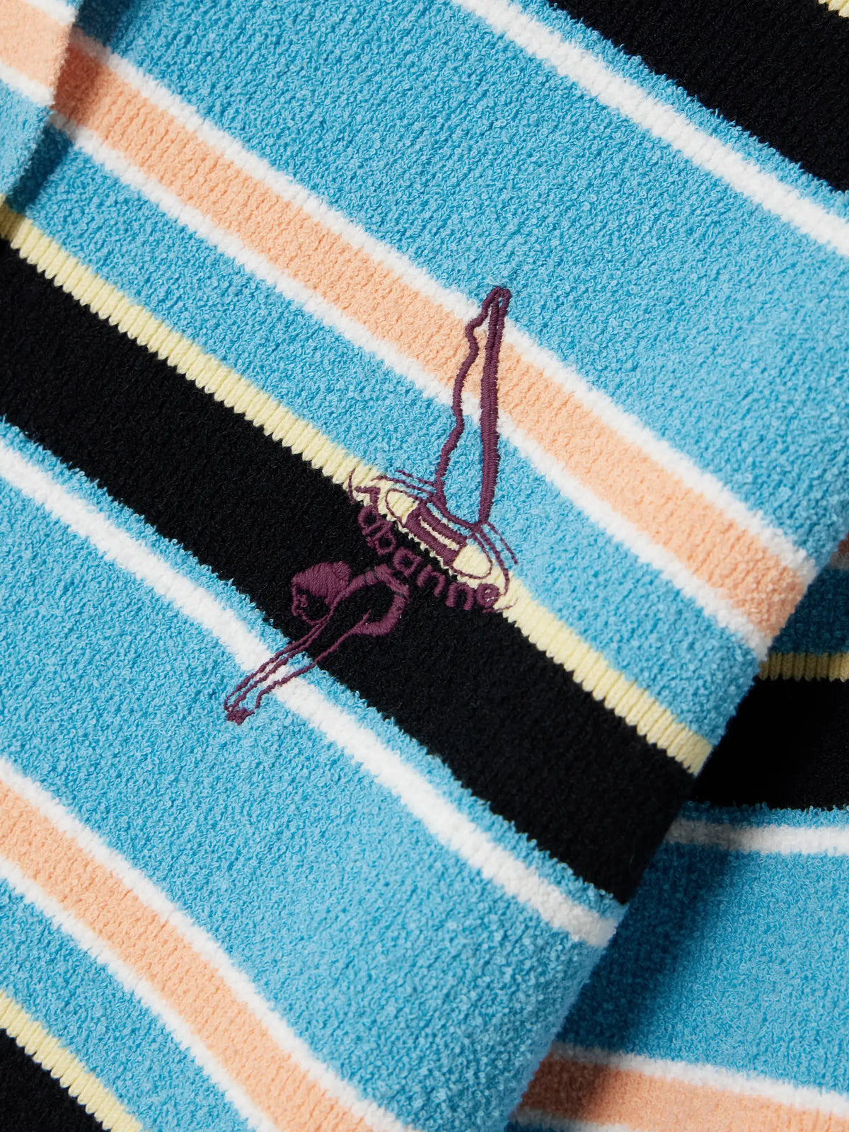 Embroidered Striped Cotton-blend Terry Polo Shirt