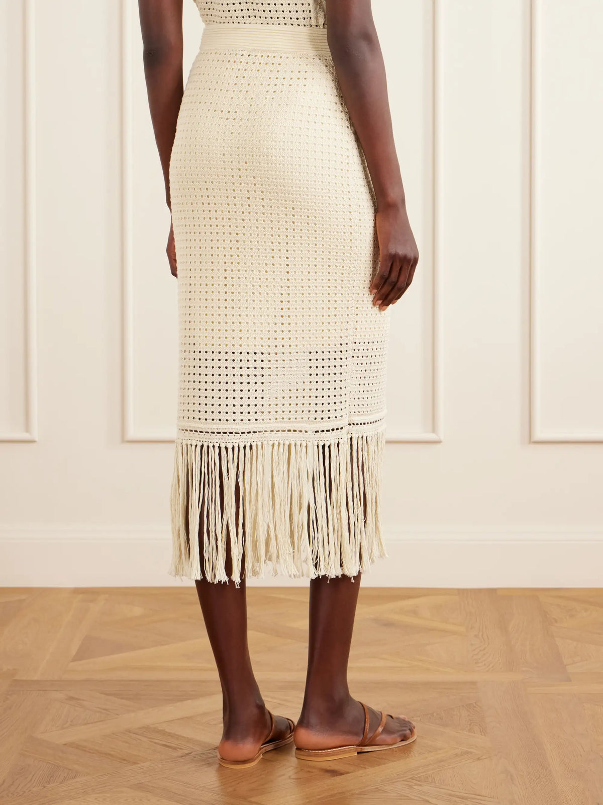 Zimmermann Indra Fringed Crocheted Cotton Maxi Skirt