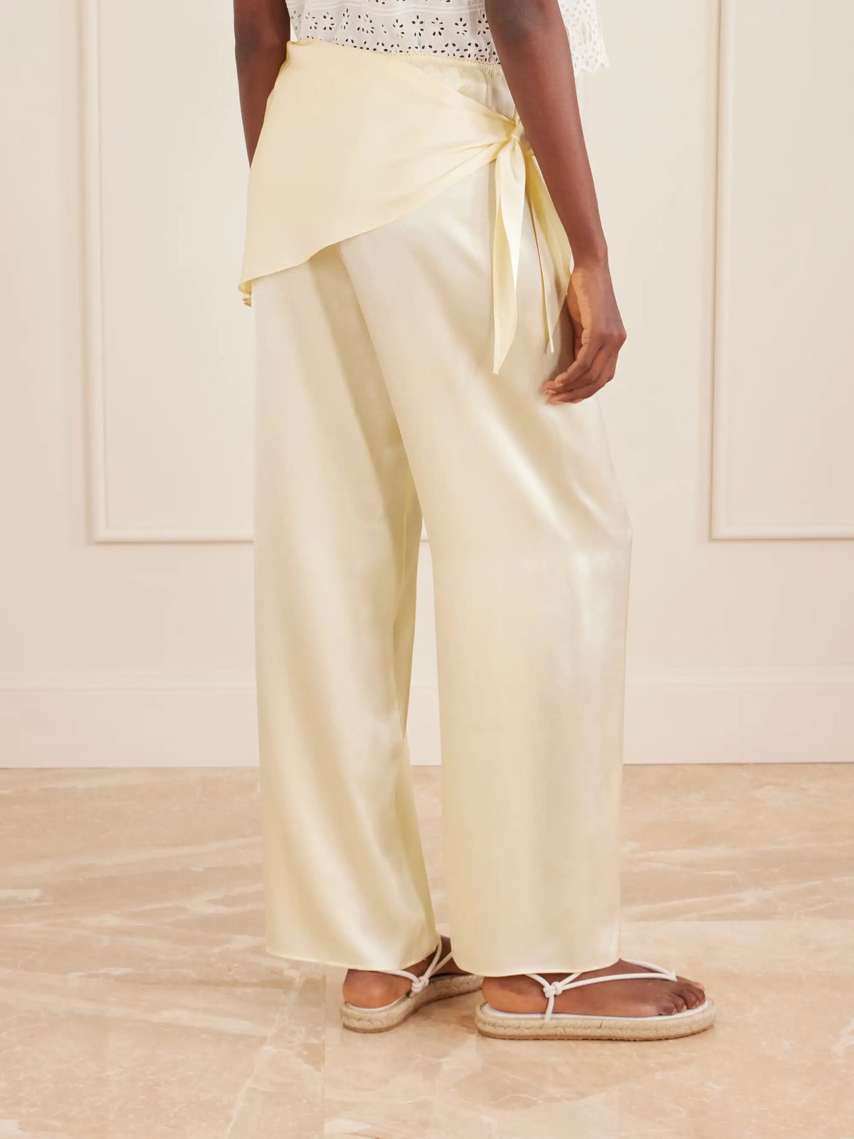 Lavona Tie-detailed Silk-satin Wide-leg Pants