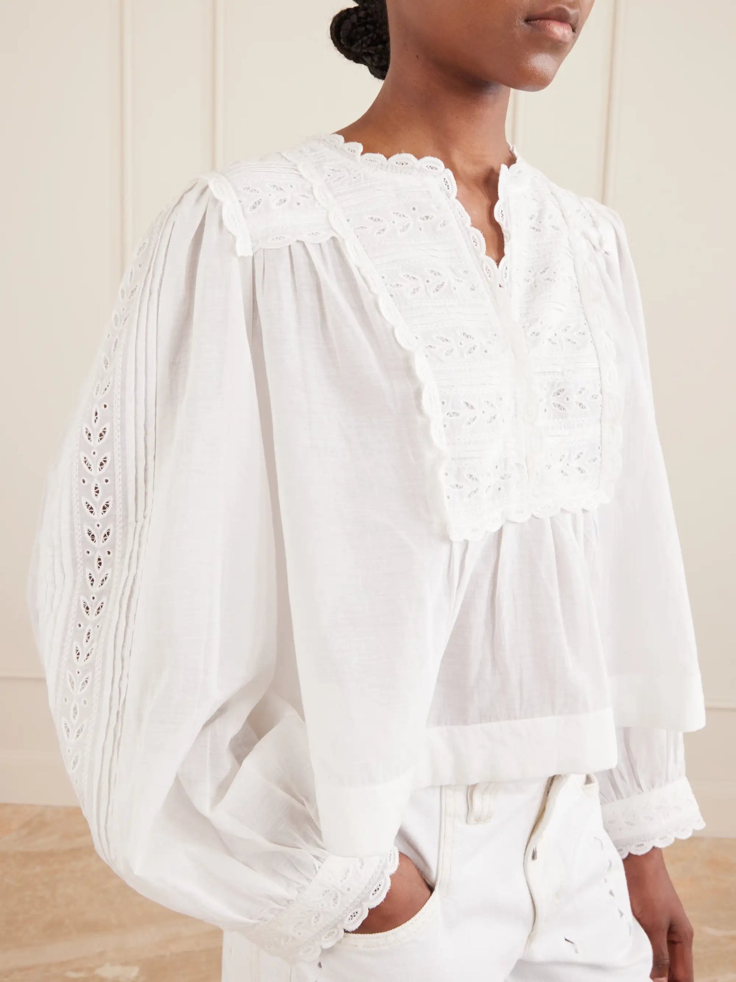 Eliza Broderie Anglaise-trimmed Cotton-blend Blouse