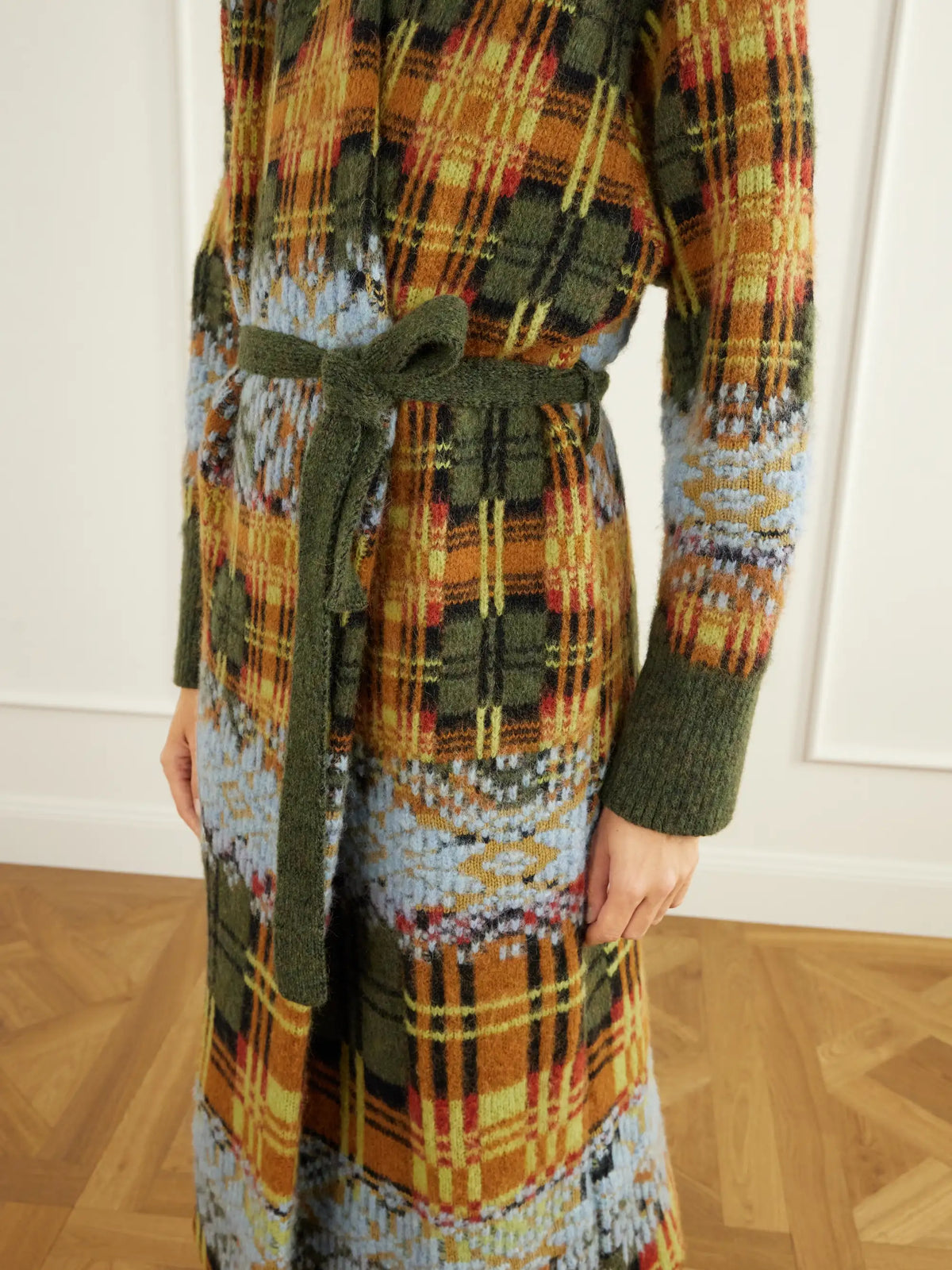 Dries Van Noten Belted Checked Jacquard-knit Wool-blend Cardigan
