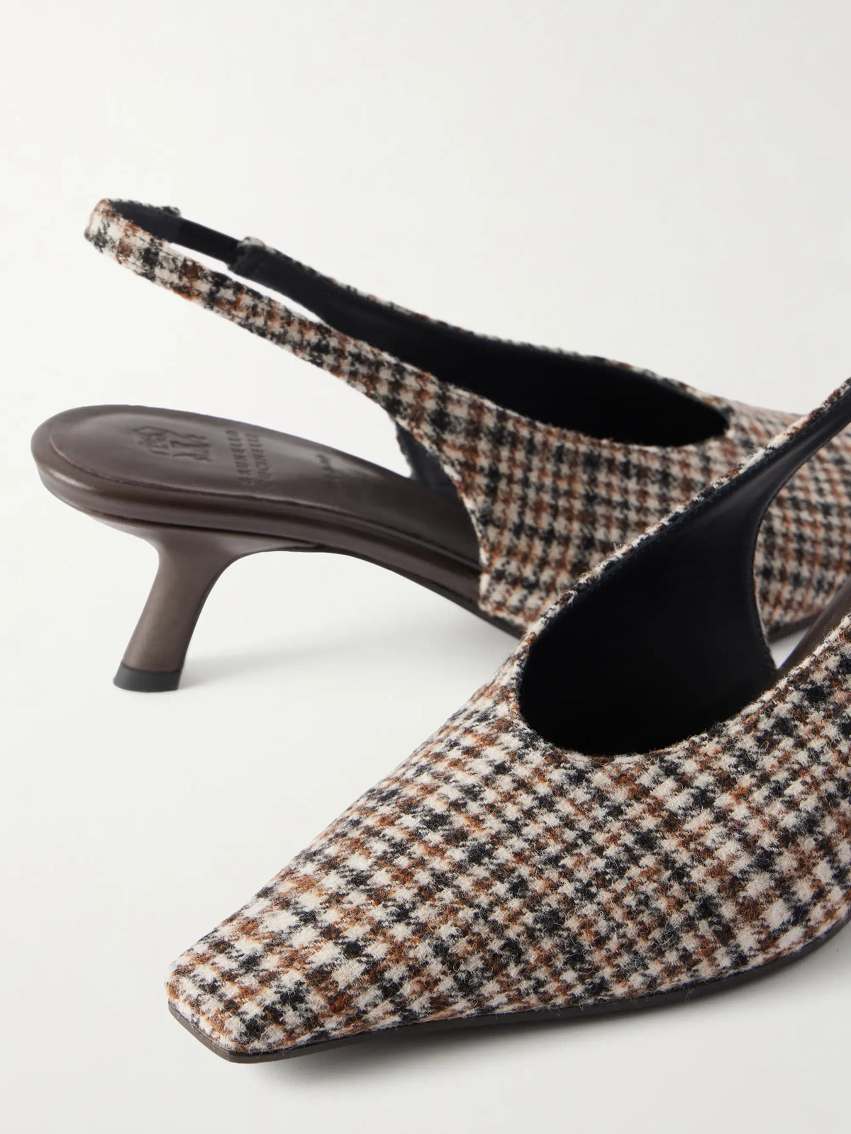 Checked Wool Slingback Pumps