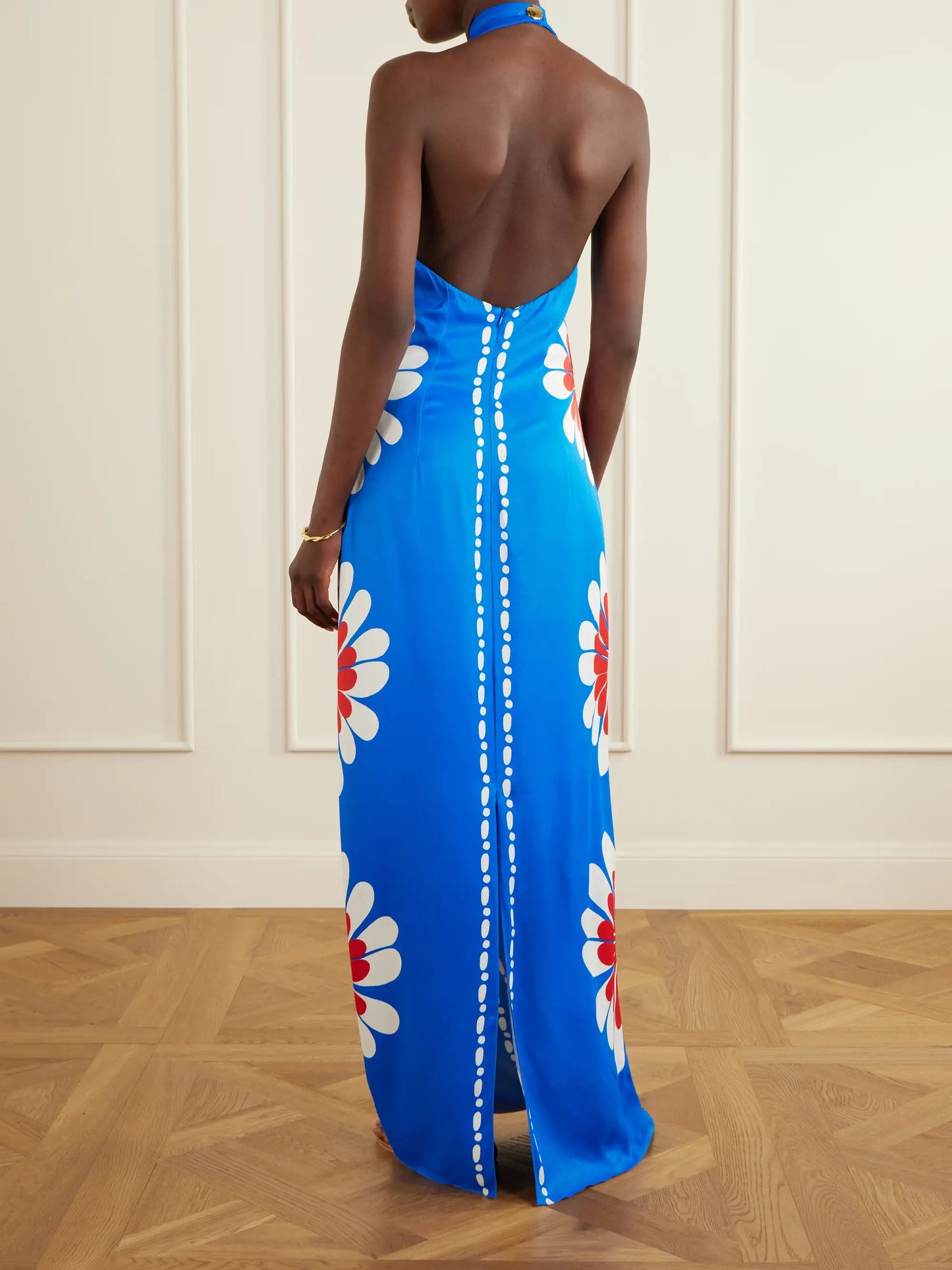 Oliviera Floral-print Satin Halterneck Maxi Dress
