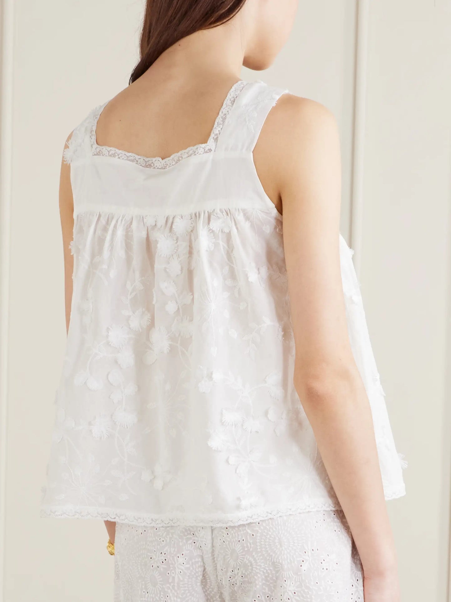 Suvereto Bow-embellished Lace-trimmed Broderie Anglaise Cotton Top