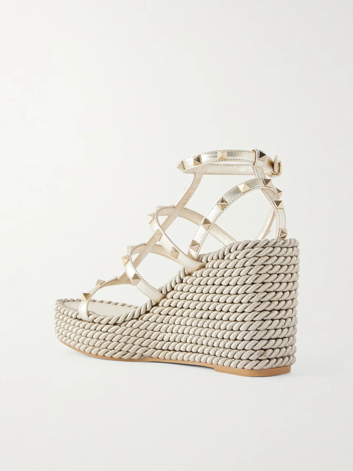 Rockstud Tourchon Metallic Leather Espadrille Wedge Sandals