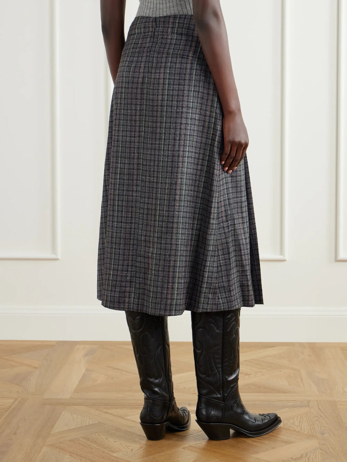 Gabriela Hearst Wesley Pleated Houndstooth Wool And Cashmere-blend Twill Midi Skirt