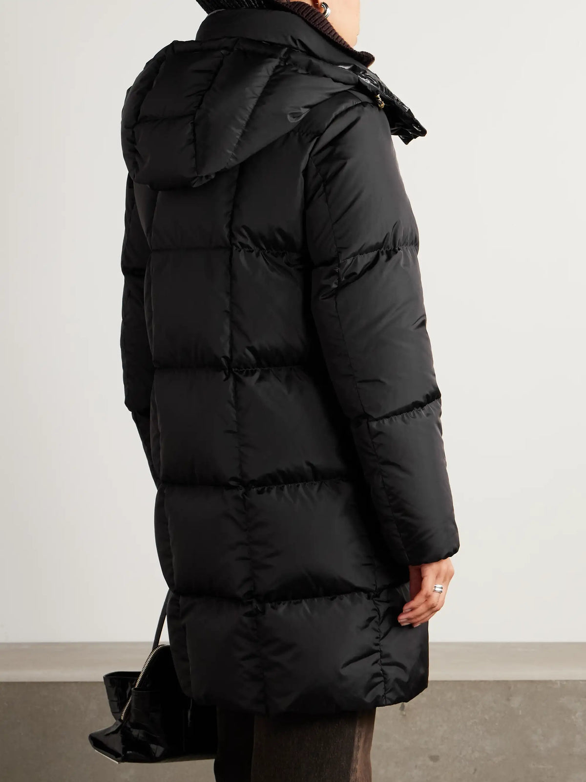 Appliquéd Hooded Shell Down Coat