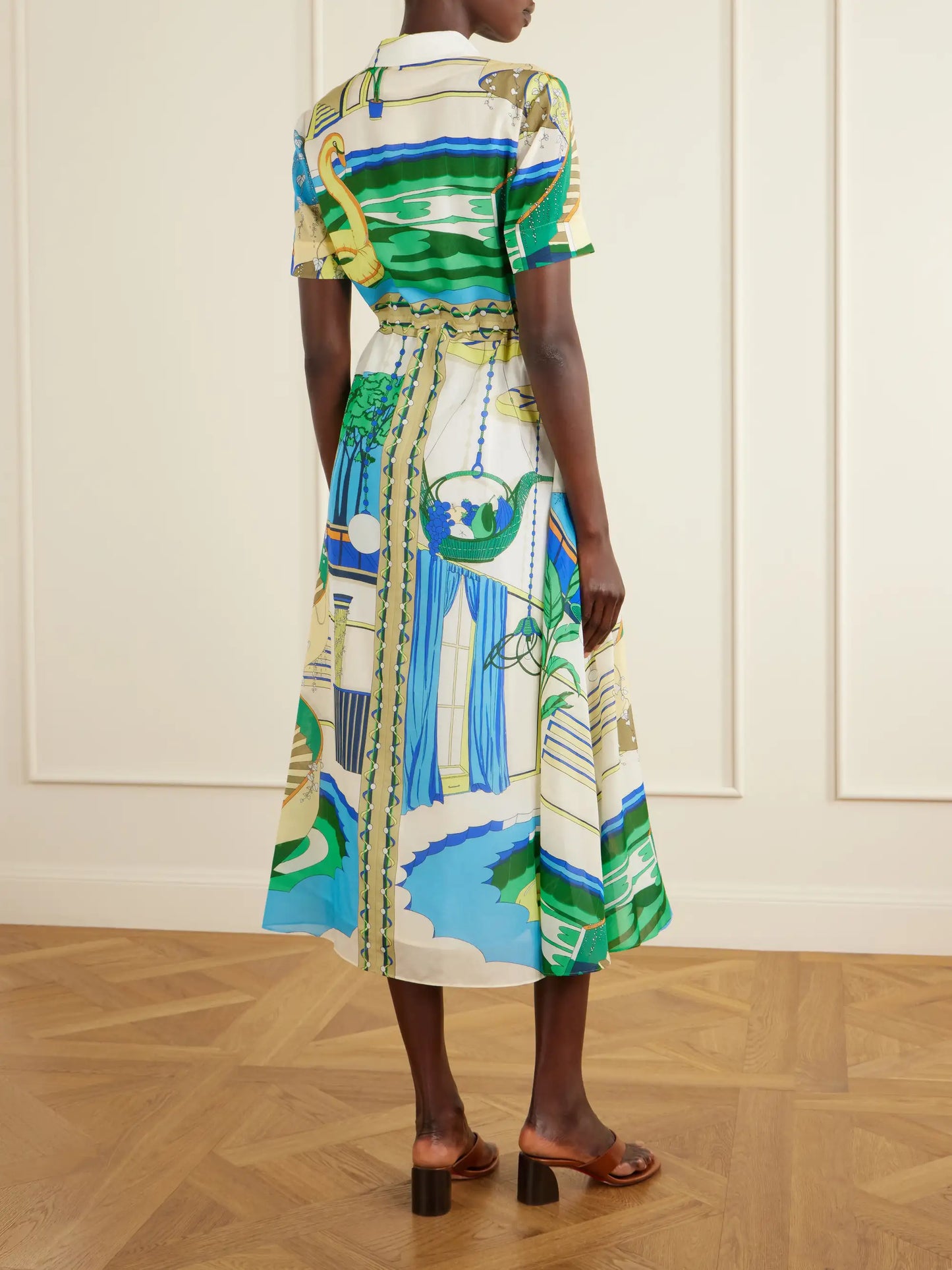 Belted Printed Silk And Cotton-blend Maxi Dress