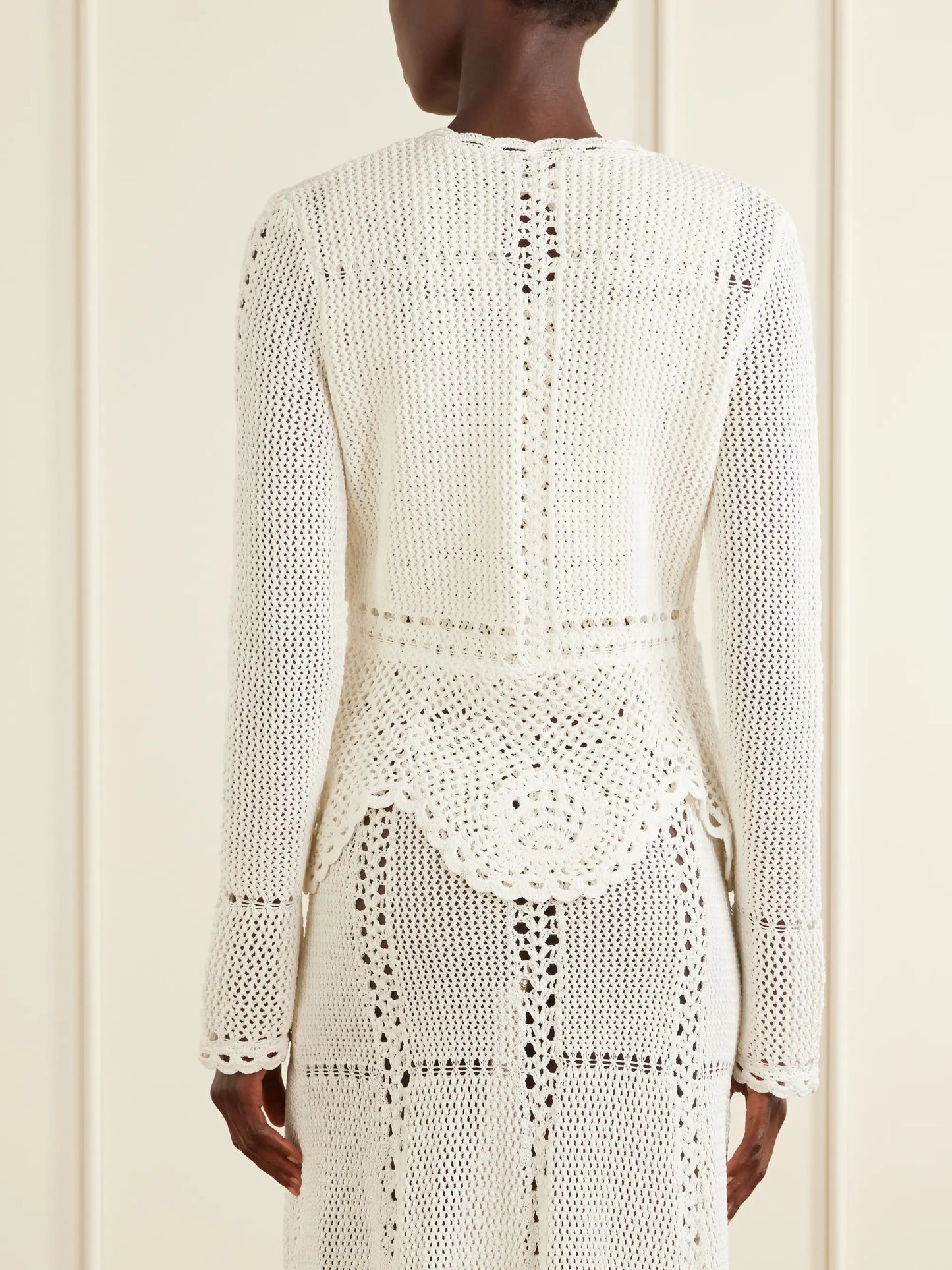 Crocheted Cotton Peplum Cardigan