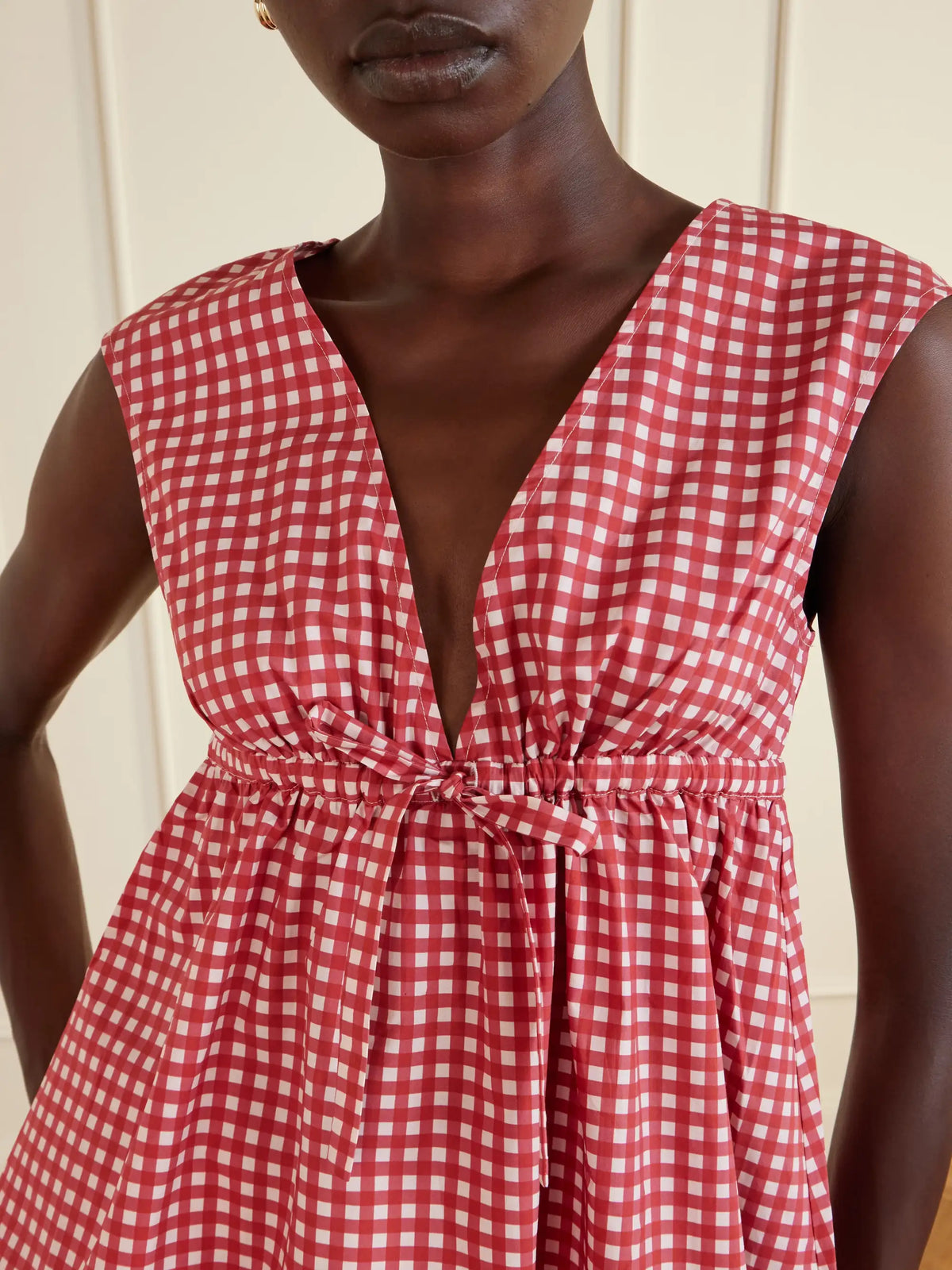 Posse Lindie Bow-detailed Checked Cotton-poplin Top