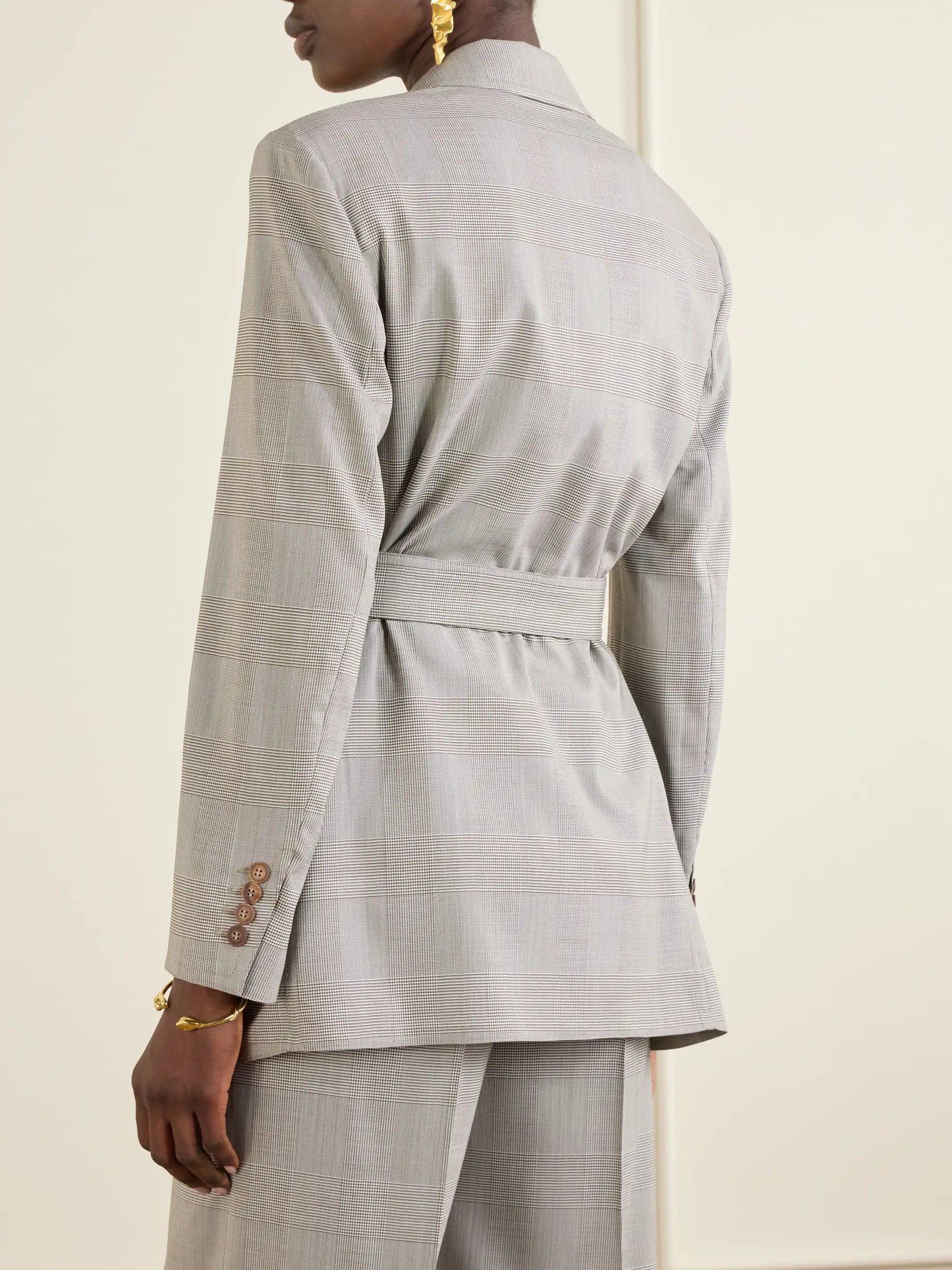 Belted Checked Wool Blazer