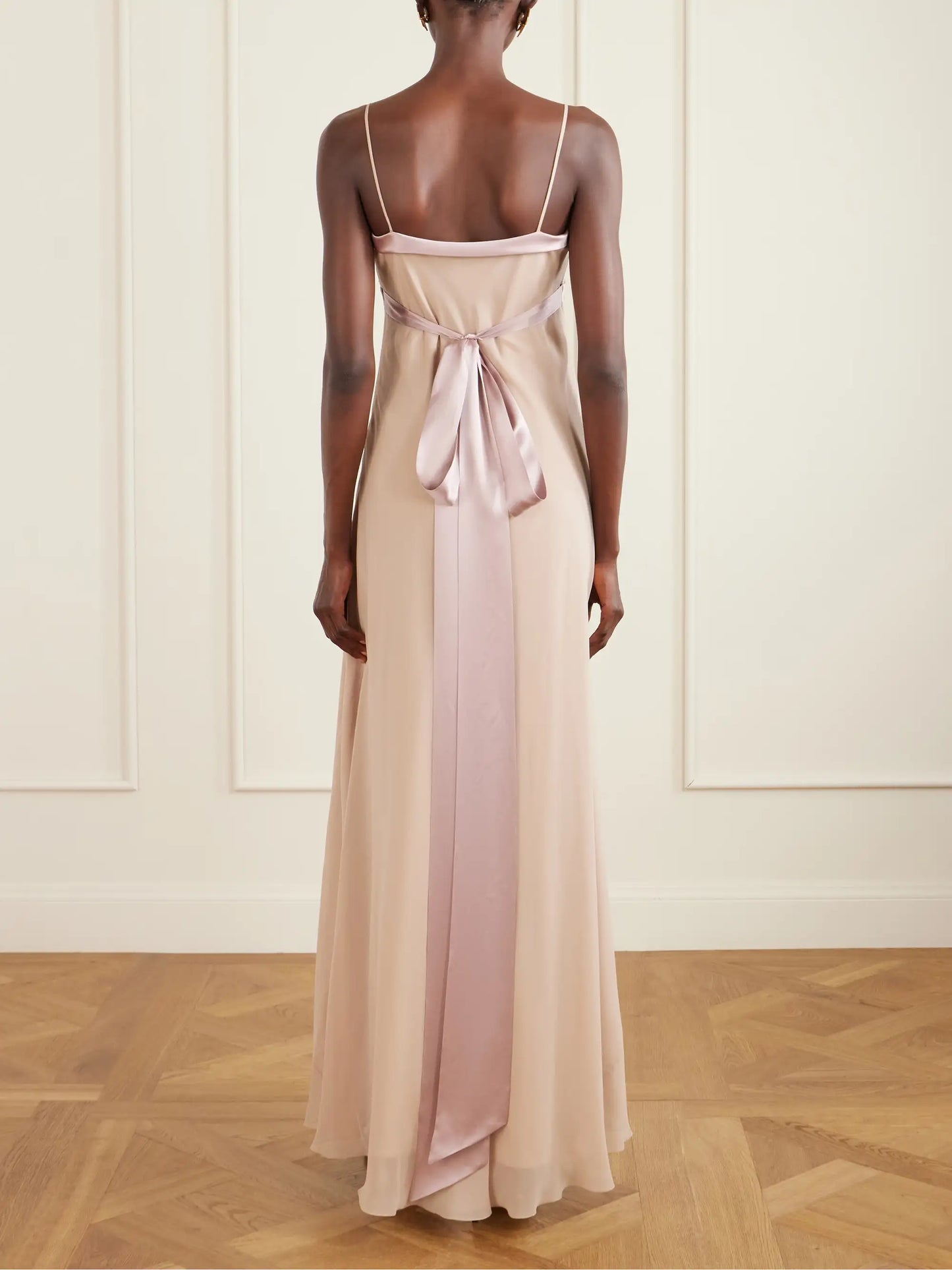 Lace- And Satin-trimmed Silk-georgette Gown