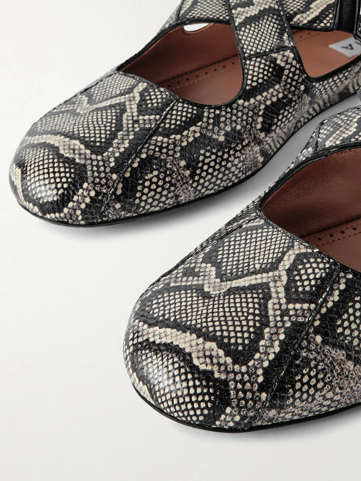 Criss Cross Leather-trimmed Snakeskin Ballet Flats