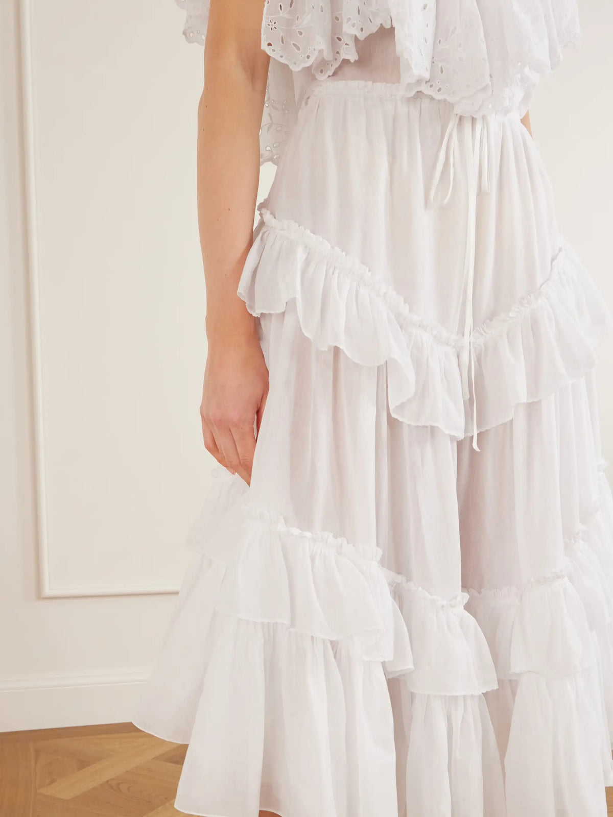 Ruffled Tiered Cotton-voile Midi Skirt