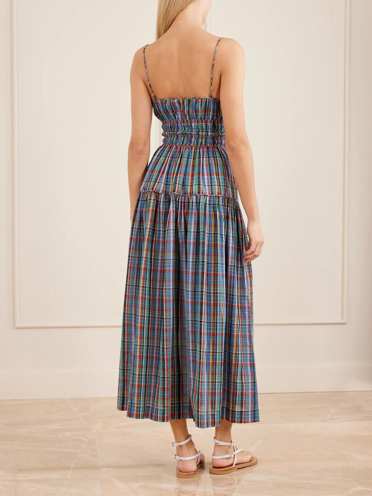 Brielle Gathered Checked Organic Cotton Midi Dress