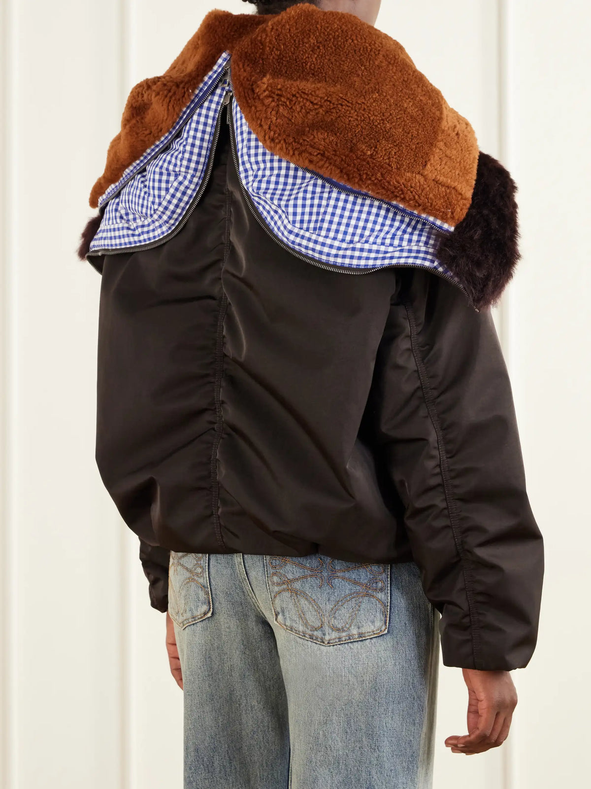 LOEWE Gathered Shearling And Twill-trimmed Shell Bomber Jacket