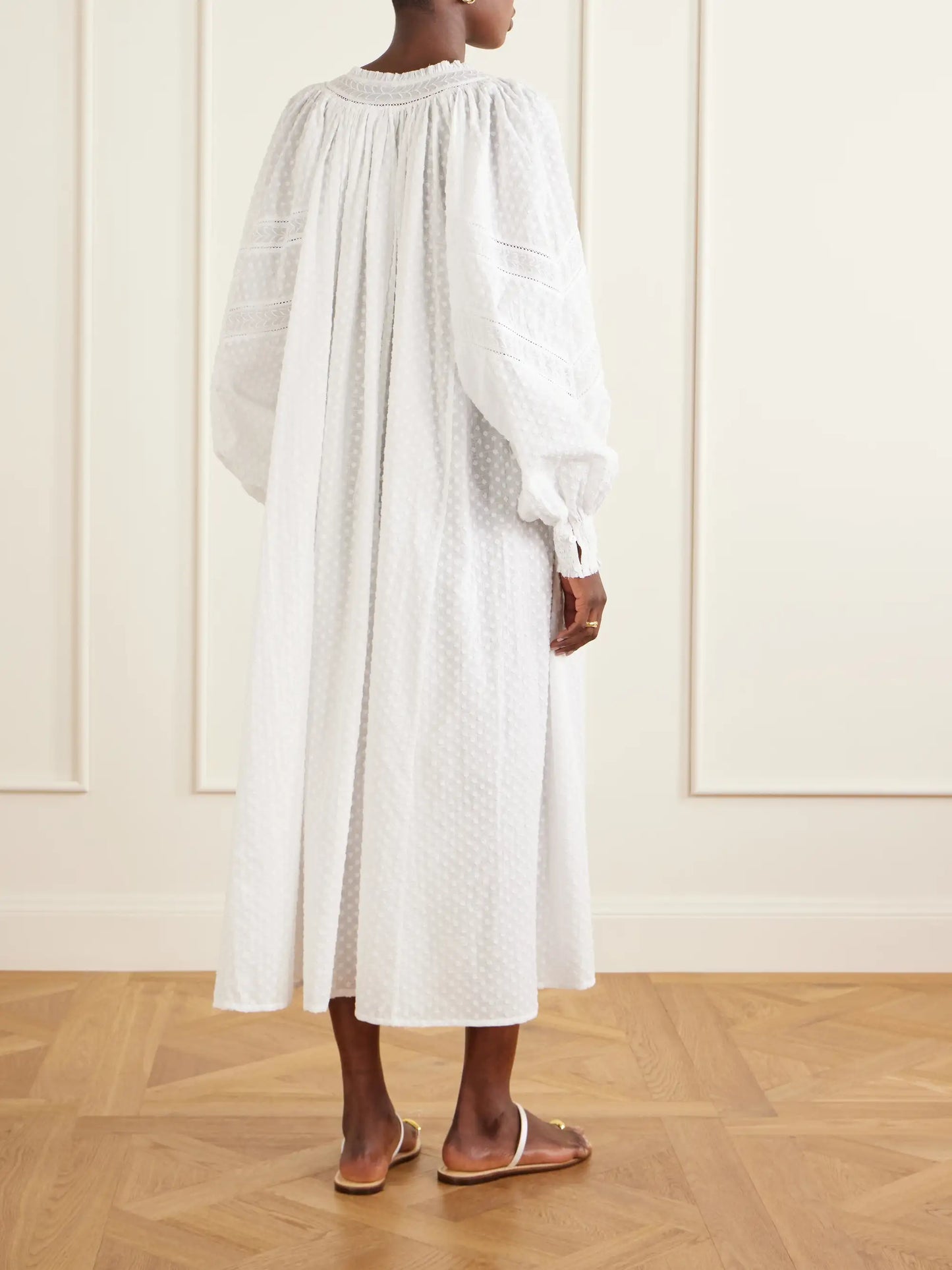 Vladia Ruffled Embroidered Cotton Maxi Dress