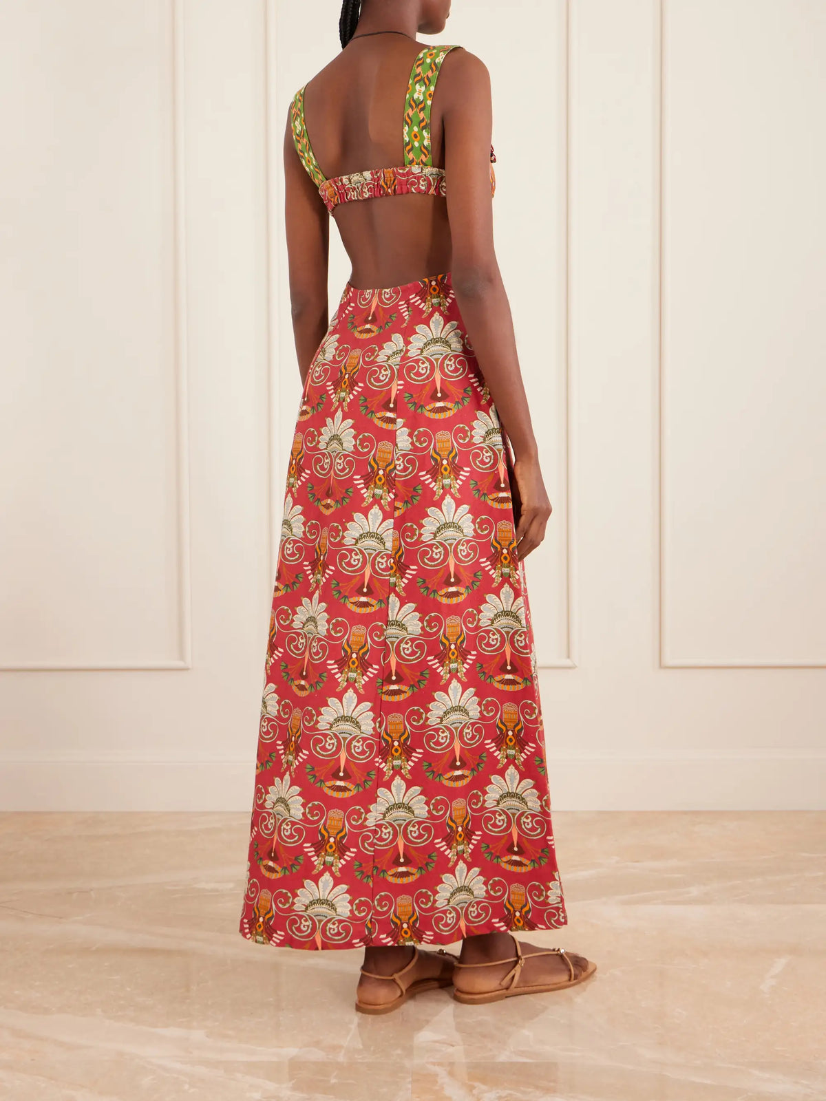 Emporio Sirenuse Azzurra Open-back Floral-print Linen And Cotton-blend Midi Dress
