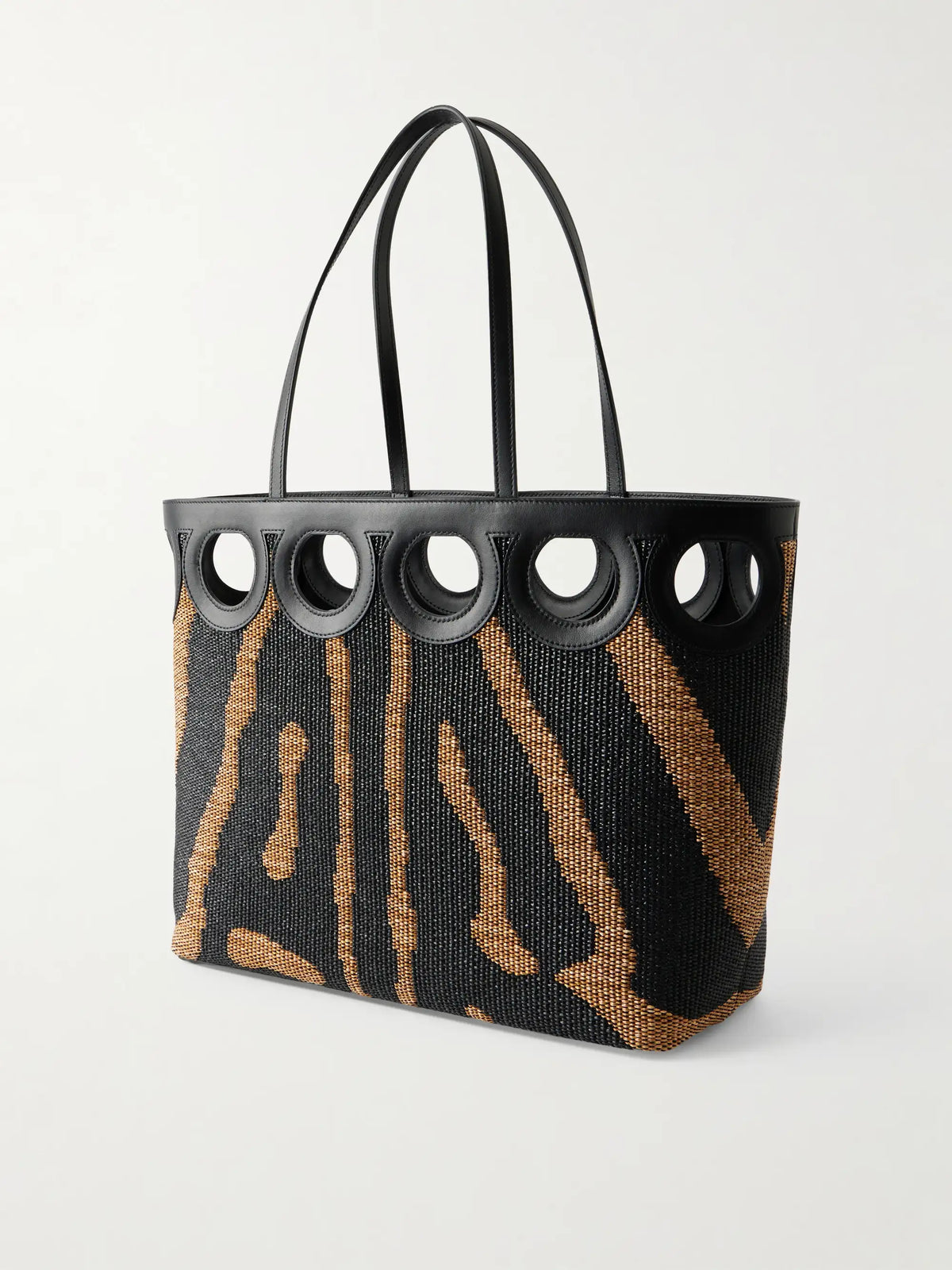 Ferragamo Leather-trimmed Raffia Tote